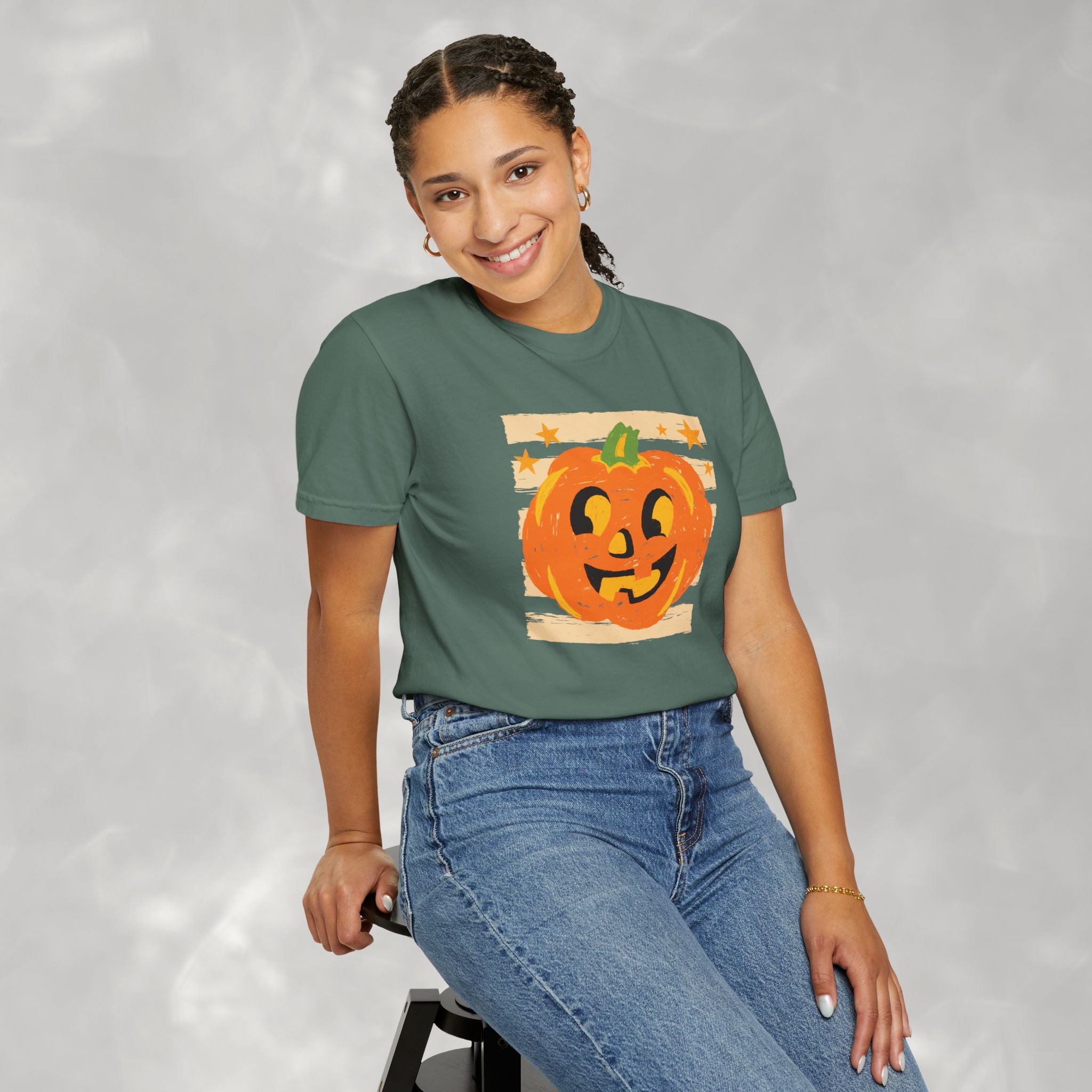 Happy Jack-O-Lantern, Striped Halloween Comfort Colors Unisex Garment-Dyed T-shirt