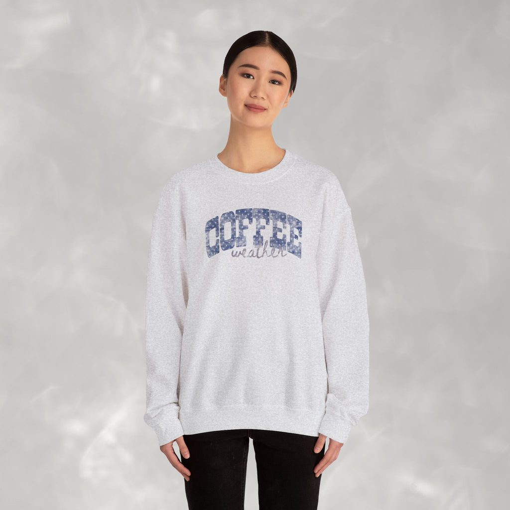 Coffee Weather Distressed Trendy Gildan Unisex Heavy Blend™ Crewneck Sweatshirt for Autumn, Fall