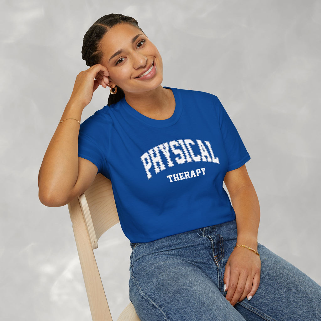 Physical Therapy, Therapist Varsity Style Gildan Unisex Softstyle T-Shirt