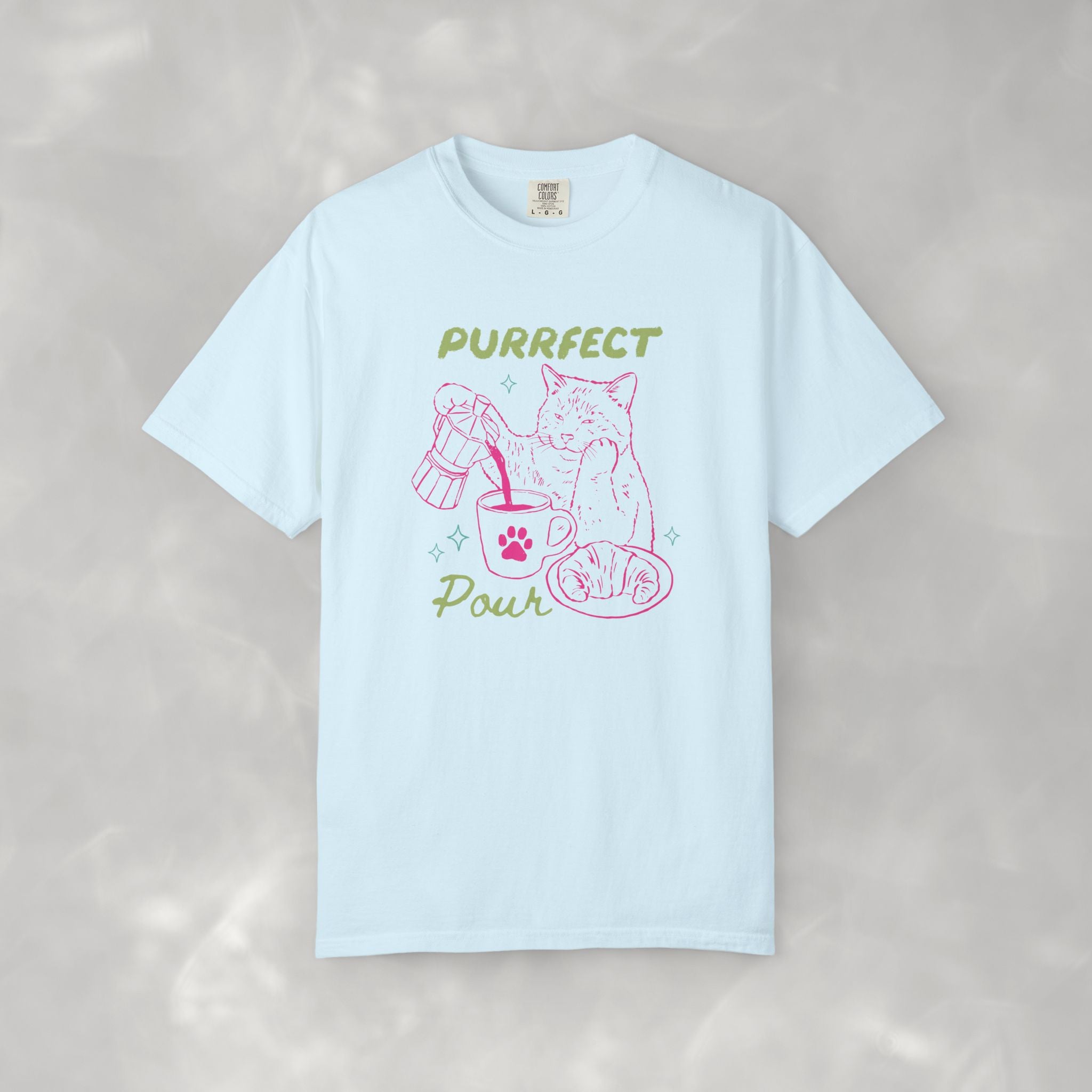 Purrfect Pour, Funny, Coffee, Cat Lover Comfort Colors Tee