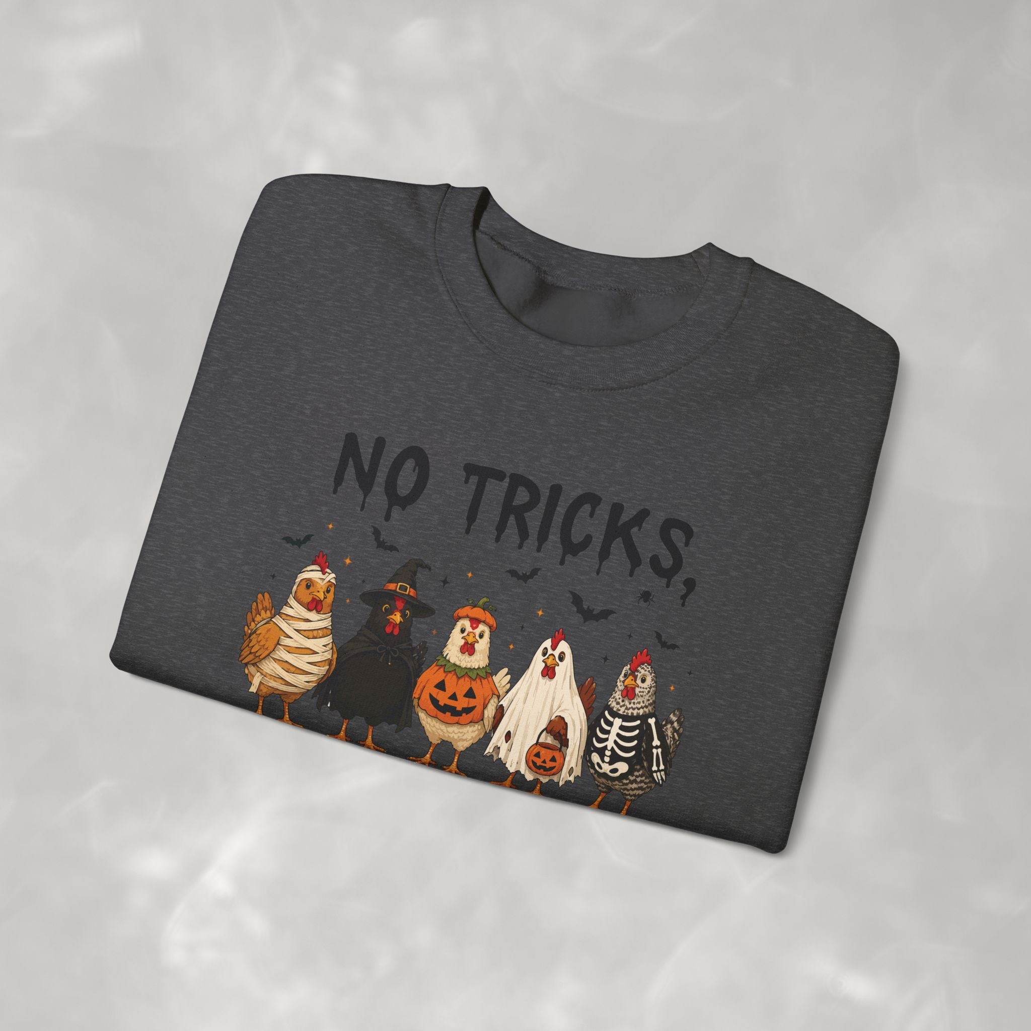 No Tricks Just Chicks, Funny Halloween Chickens in Costumes, Gildan Unisex Heavy Blend™ Crewneck Sweatshirt