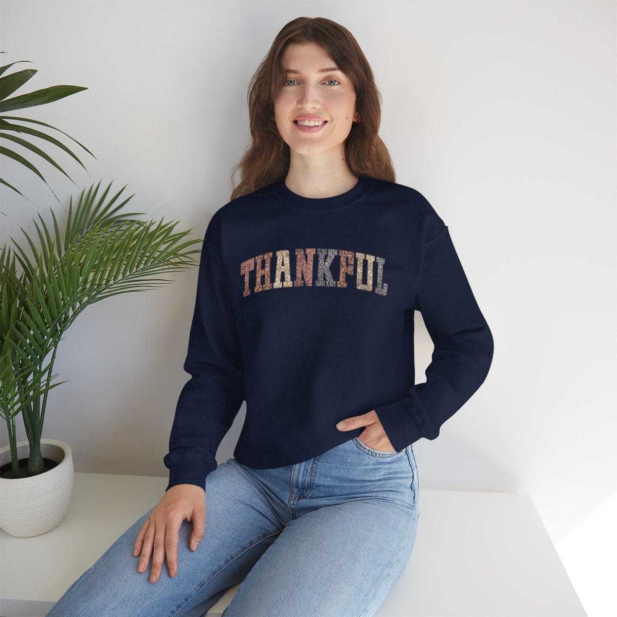 Thankful Cute Boho Trendy Gildan Unisex Heavy Blend™ Crewneck Sweatshirt for Autumn, Fall, Thanksgiving