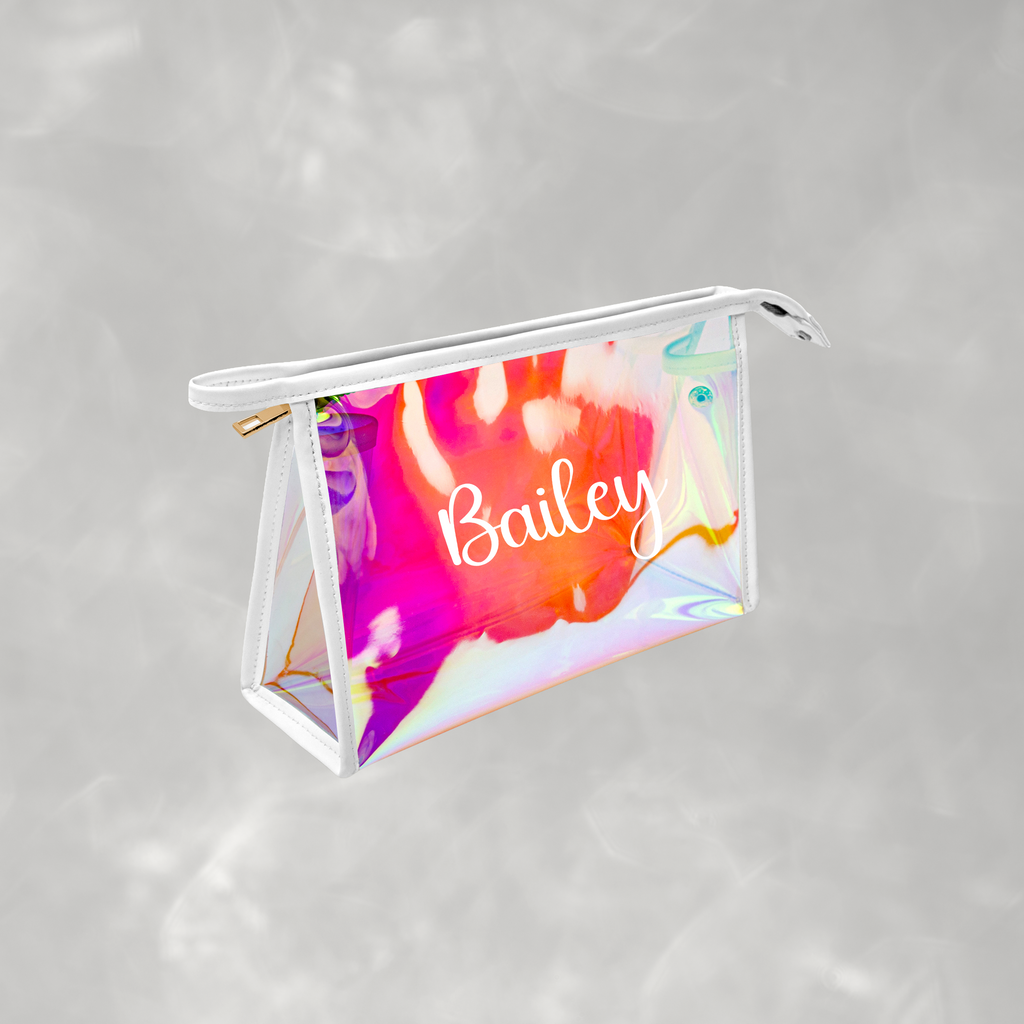 Personalized Holographic Zipper Bag, Beach Bag, Makeup Bag, for Vacation, Bachelorette Party, Bridesmaids