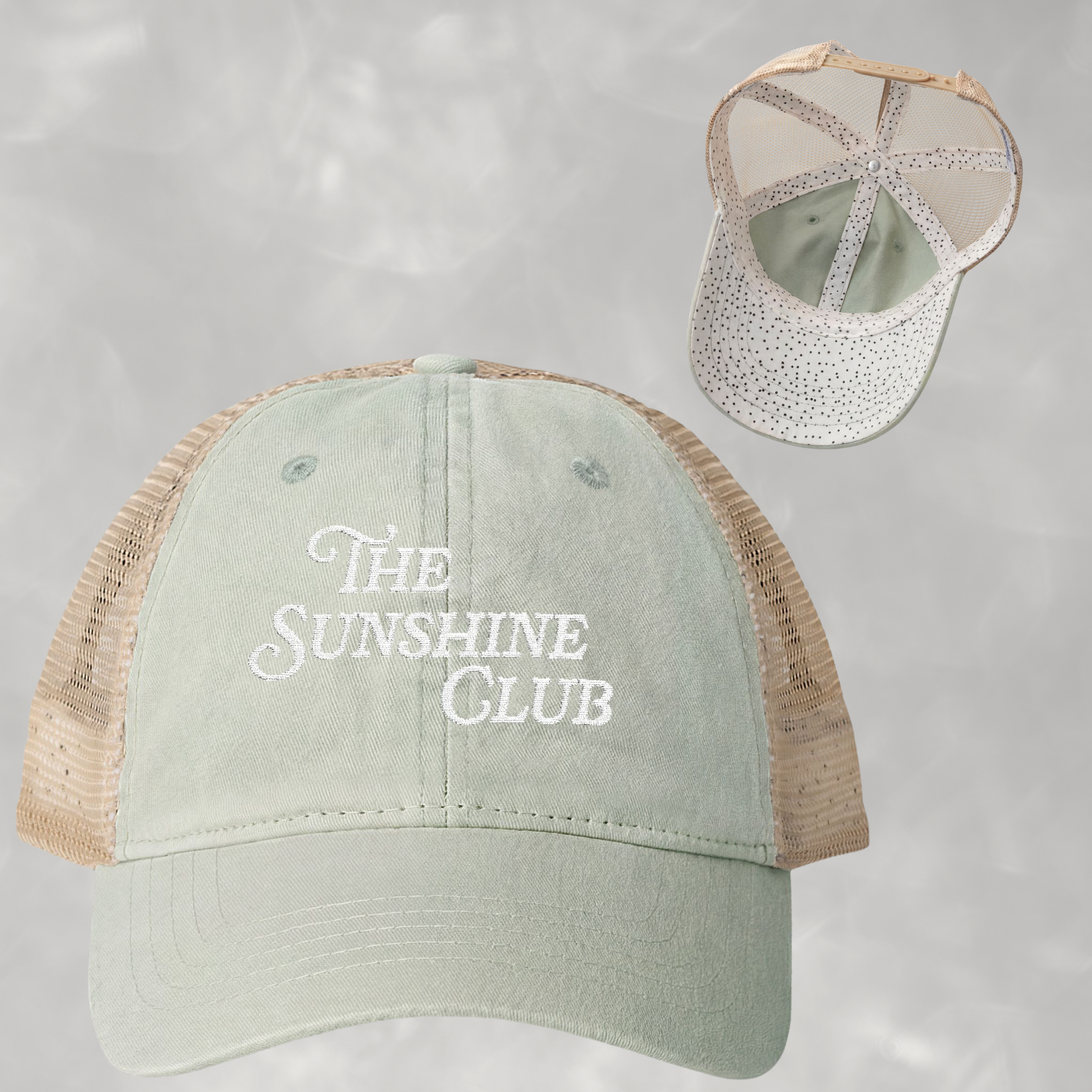 Sunshine Club Women's Embroidered Washed Mesh-Back Cap with Ponytail Opening