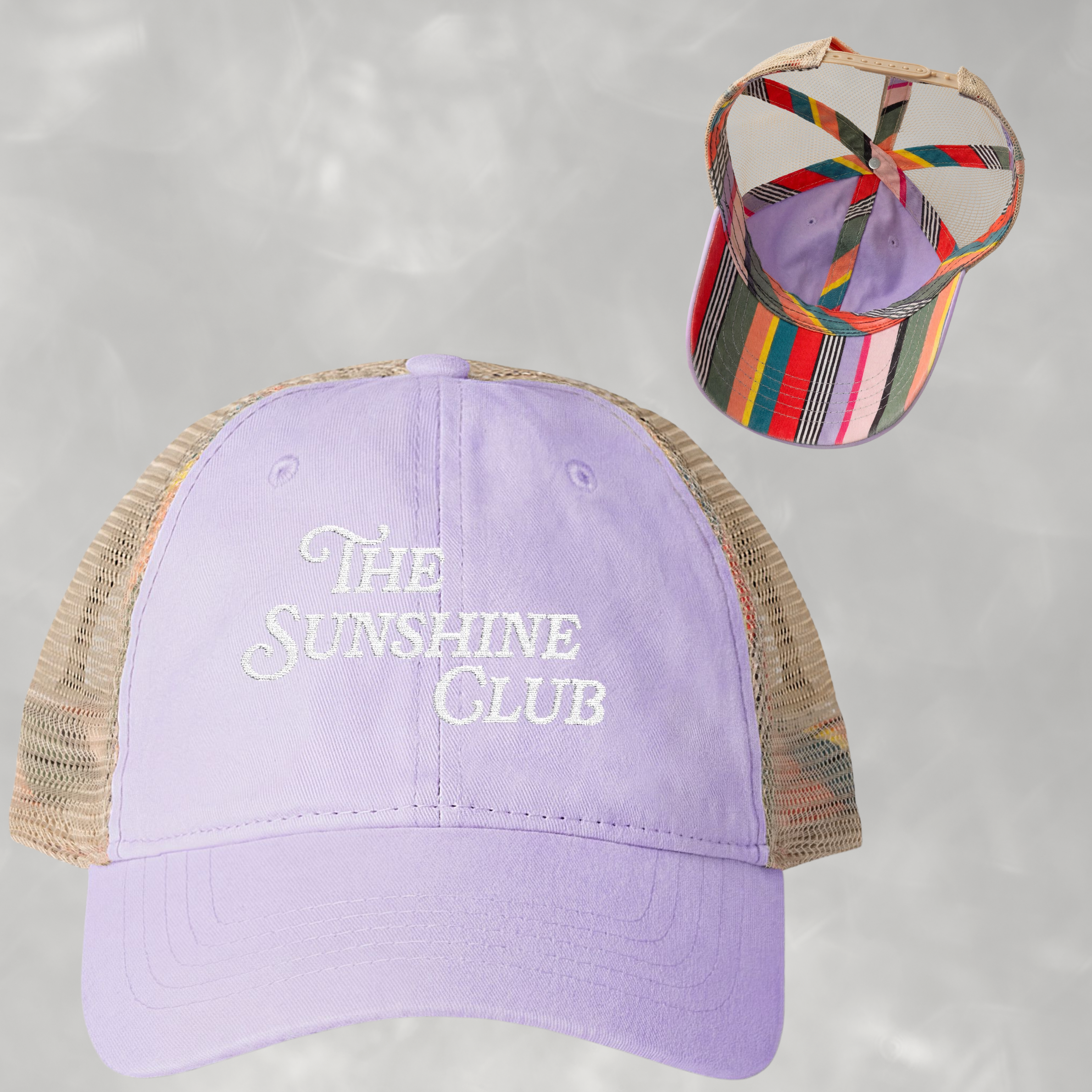 Sunshine Club Women's Embroidered Washed Mesh-Back Cap with Ponytail Opening