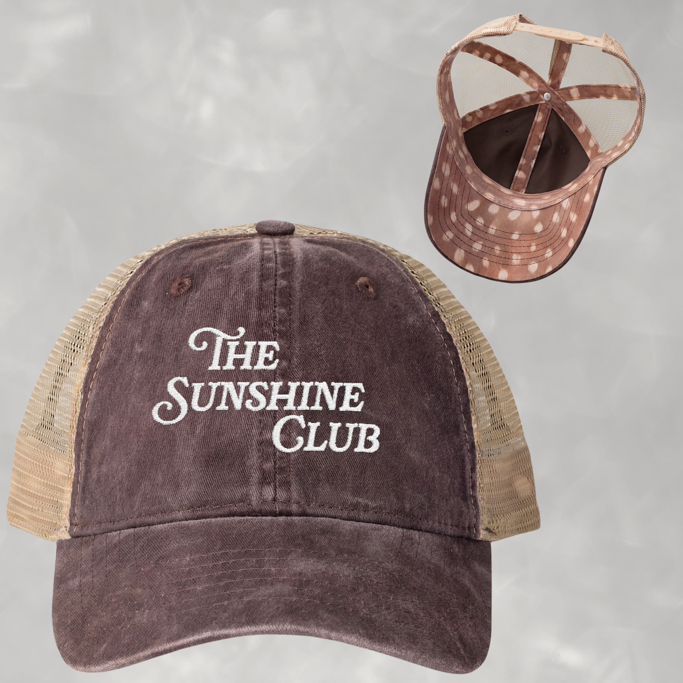 Sunshine Club Women's Embroidered Washed Mesh-Back Cap with Ponytail Opening