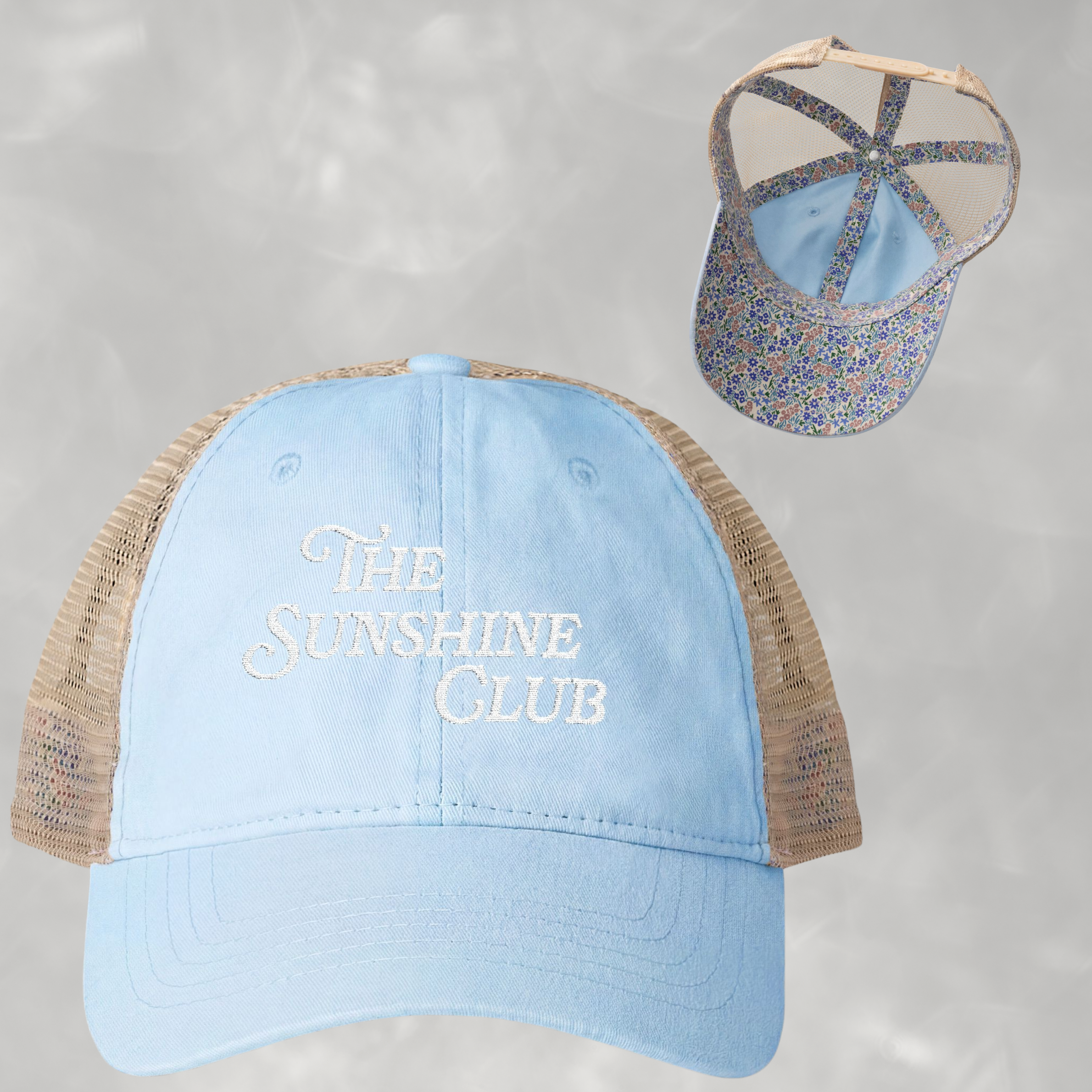Sunshine Club Women's Embroidered Washed Mesh-Back Cap with Ponytail Opening