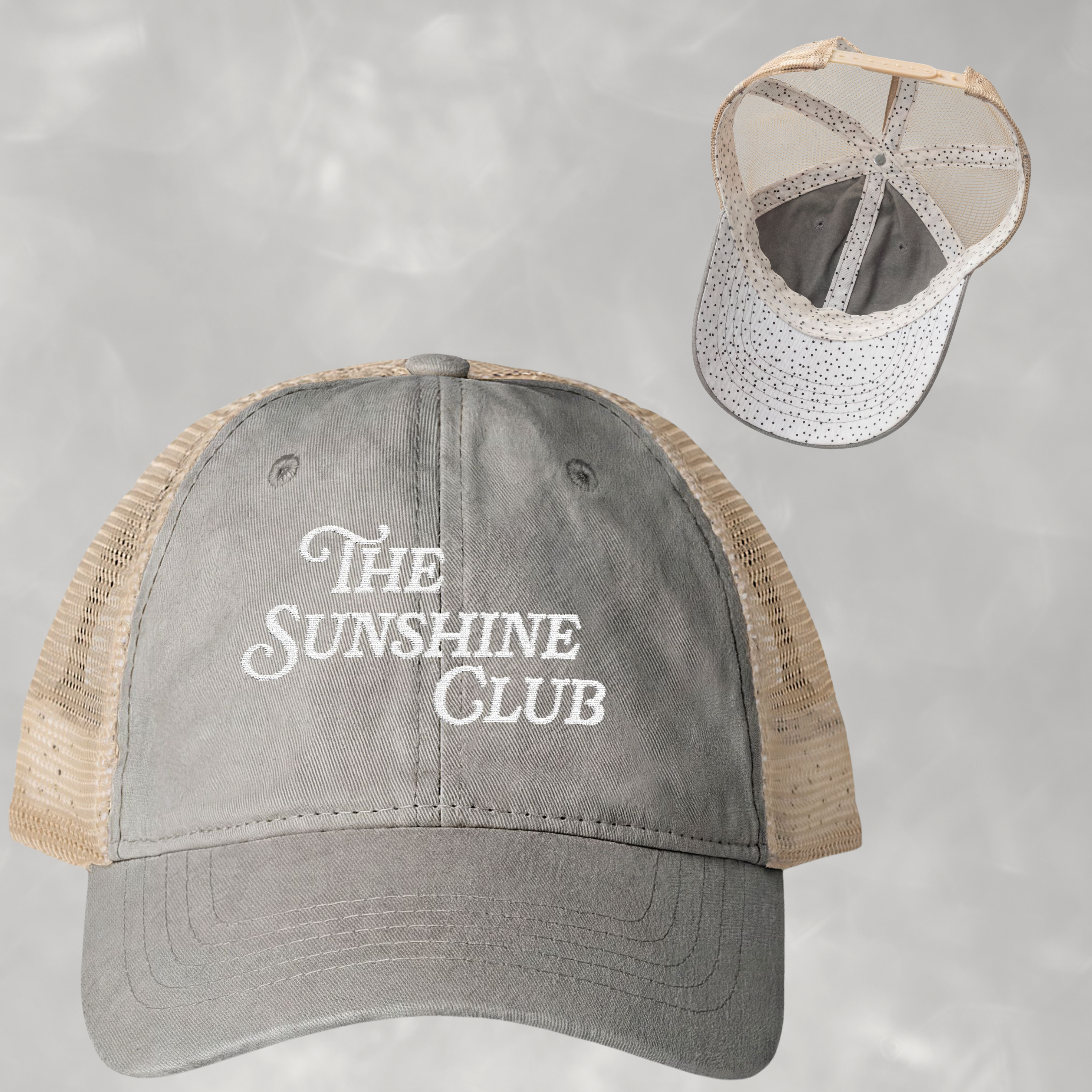 Sunshine Club Women's Embroidered Washed Mesh-Back Cap with Ponytail Opening