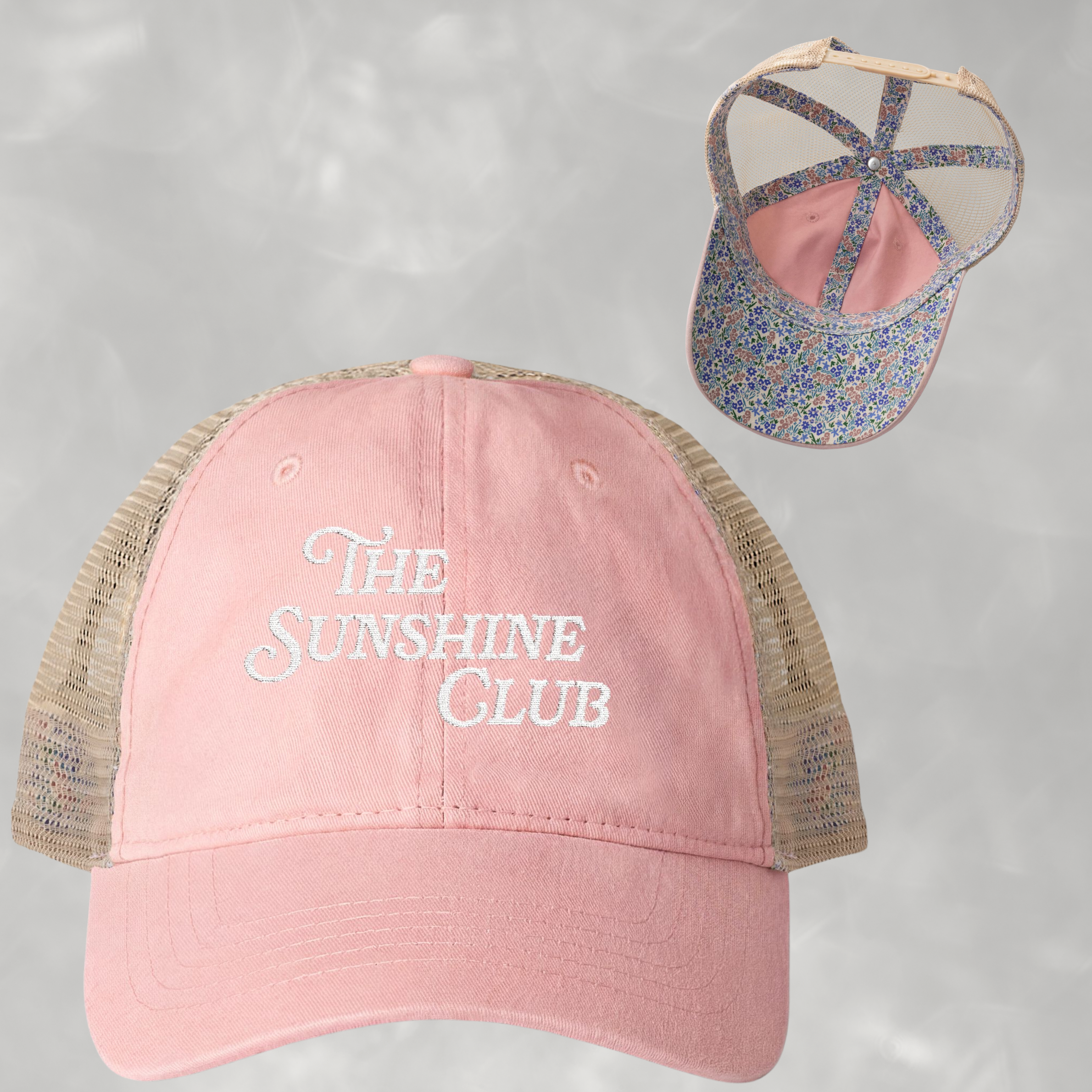 Sunshine Club Women's Embroidered Washed Mesh-Back Cap with Ponytail Opening