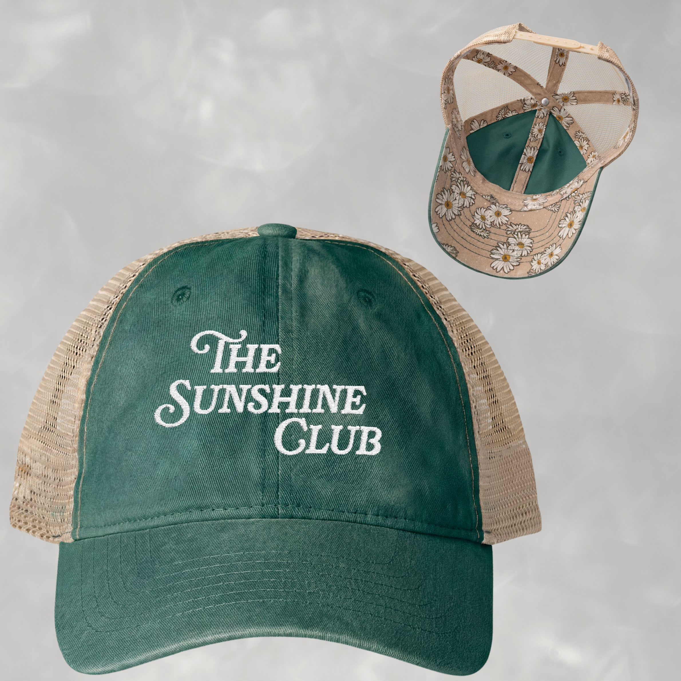 Sunshine Club Women's Embroidered Washed Mesh-Back Cap with Ponytail Opening