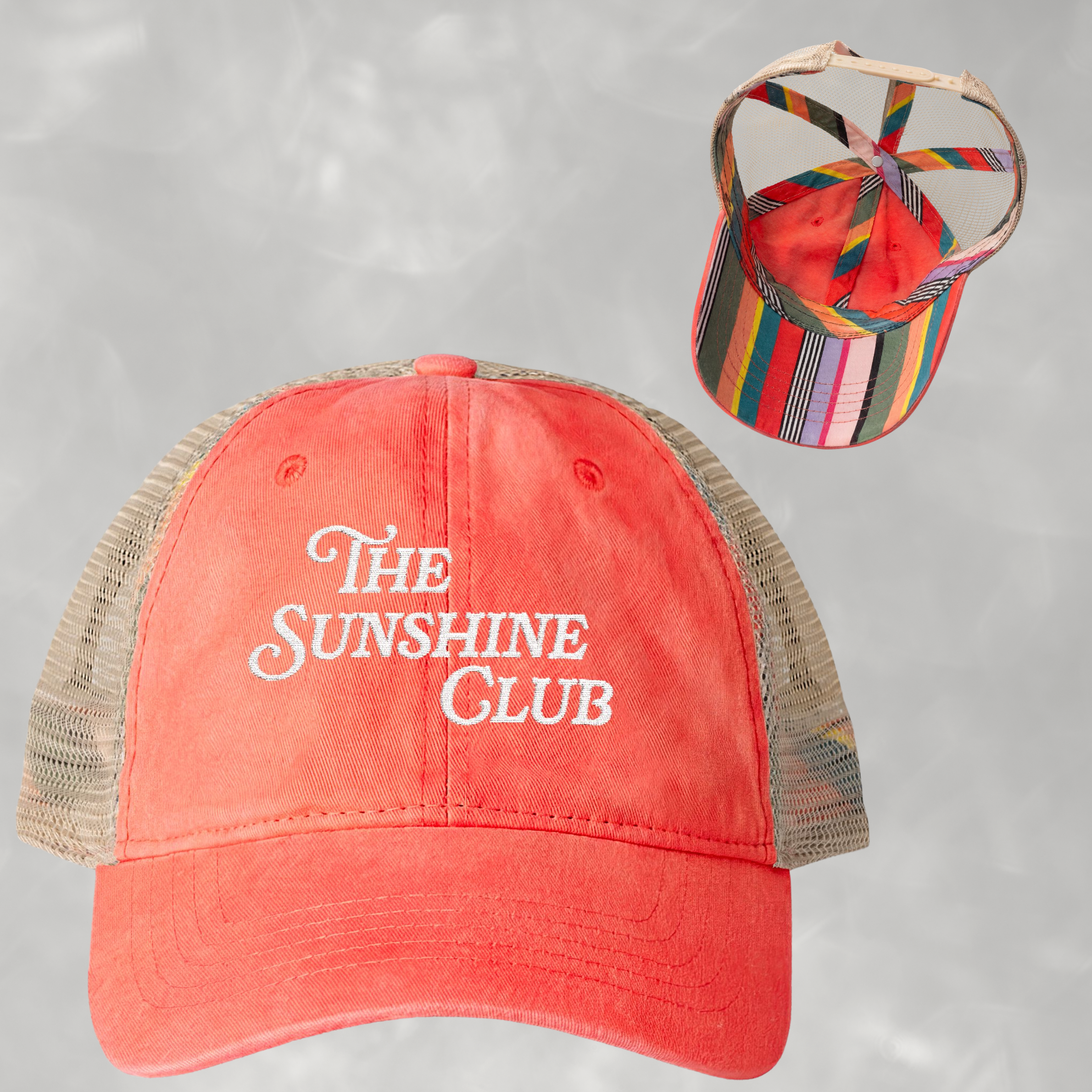 Sunshine Club Women's Embroidered Washed Mesh-Back Cap with Ponytail Opening
