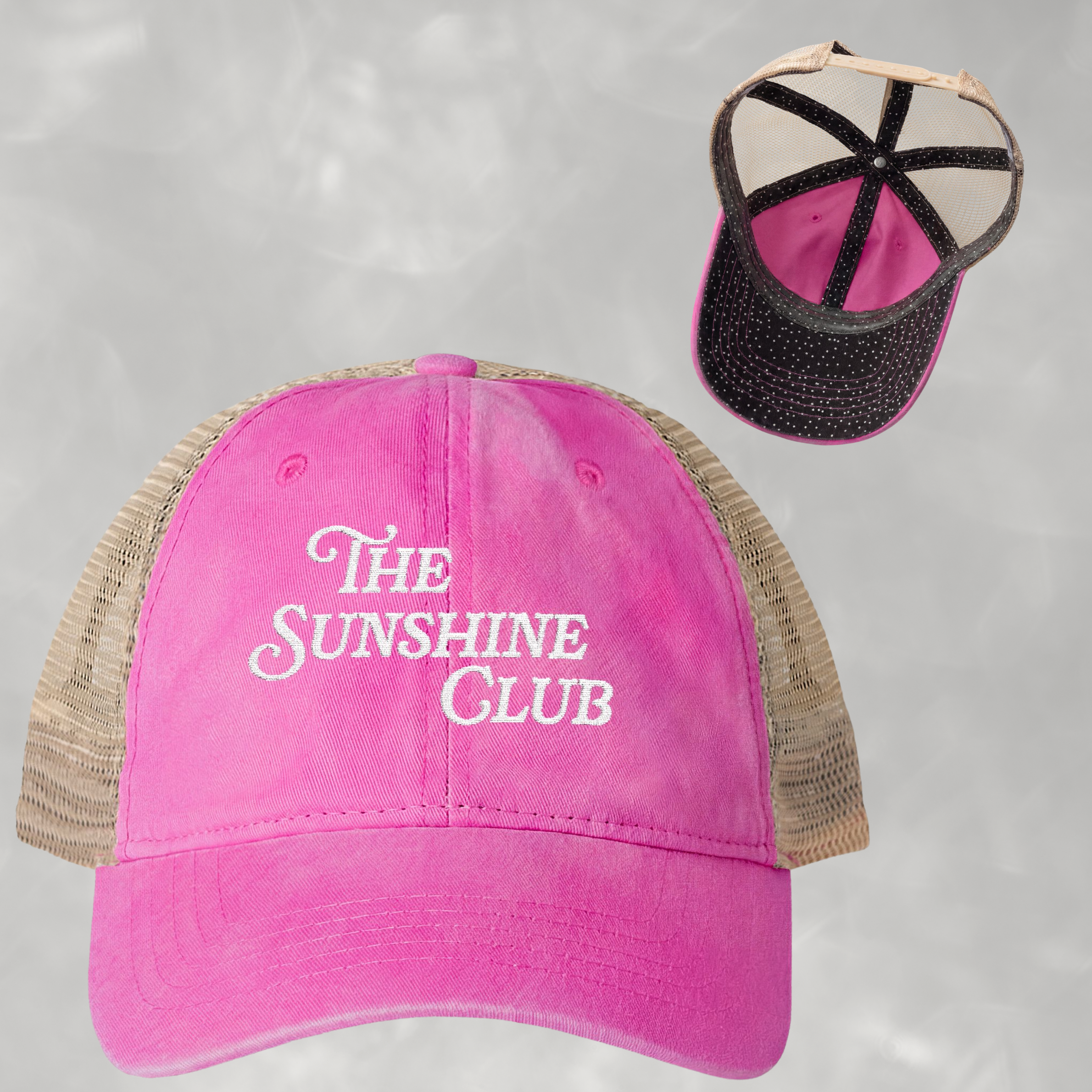 Sunshine Club Women's Embroidered Washed Mesh-Back Cap with Ponytail Opening
