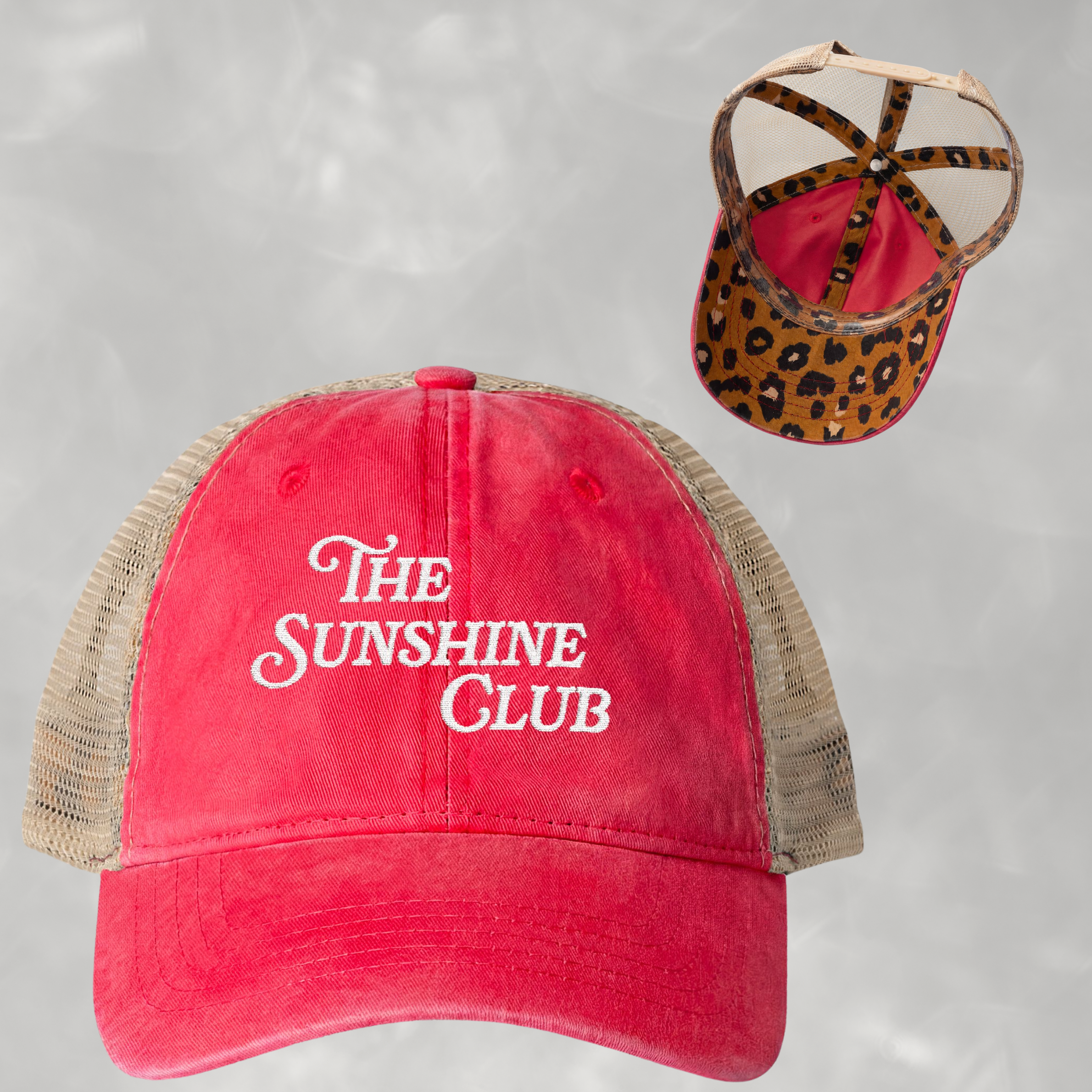 Sunshine Club Women's Embroidered Washed Mesh-Back Cap with Ponytail Opening