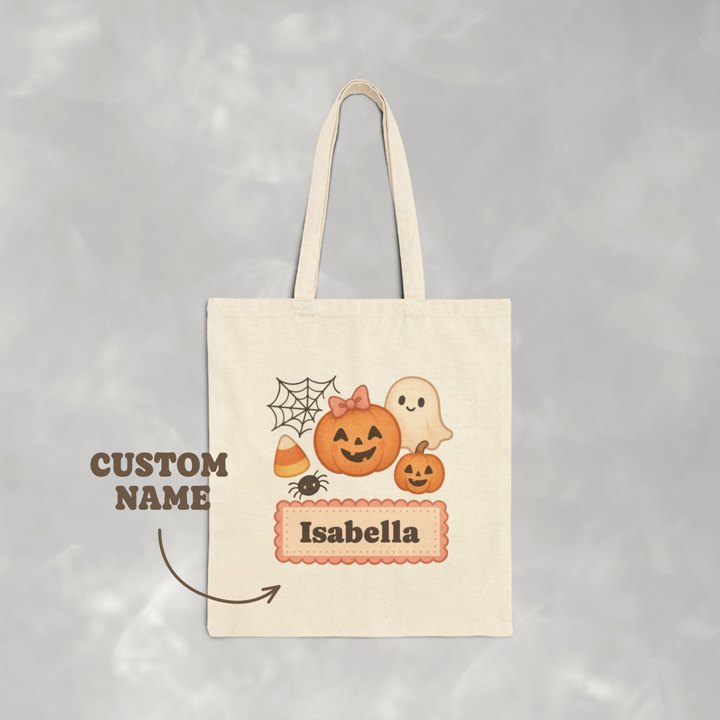Personalized, Custom Trick-or-Treat, Halloween, Reusable Double-Sided Cotton Canvas Tote Bag for Girls