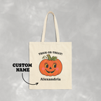 Personalized, Custom Trick-or-Treat, Halloween, Reusable Double-Sided Cotton Canvas Tote Bag for Kids