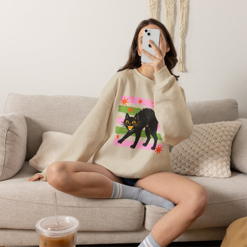 Spooky, Cute Black Cat, Halloween, Gildan Unisex Heavy Blend™ Crewneck Sweatshirt