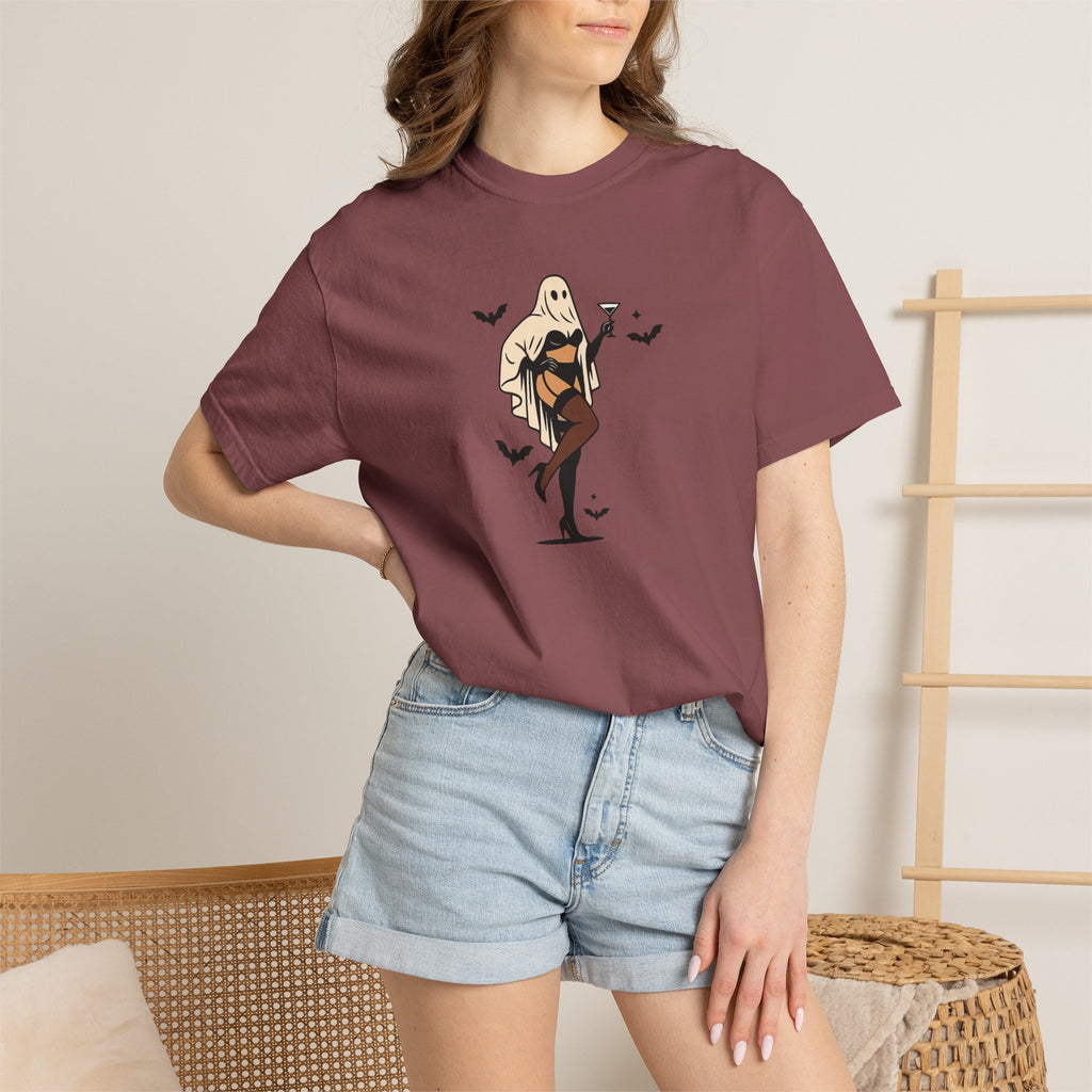 Spooky Retro Ghost Babe Unisex Comfort Colors Tee