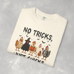No Tricks Just Chicks, Funny Halloween Chickens in Costumes, Comfort Colors Tee