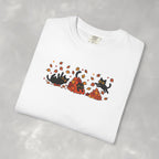 Cute Black Cats Playing in Autumn Leaves Comfort Colors Tee