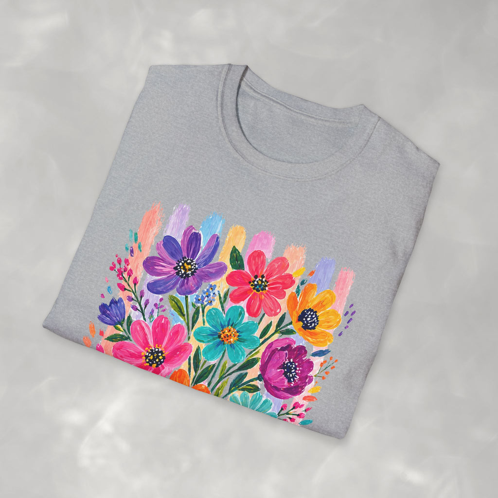 Boho Striped Flowers Gildan Softstyle T-Shirt