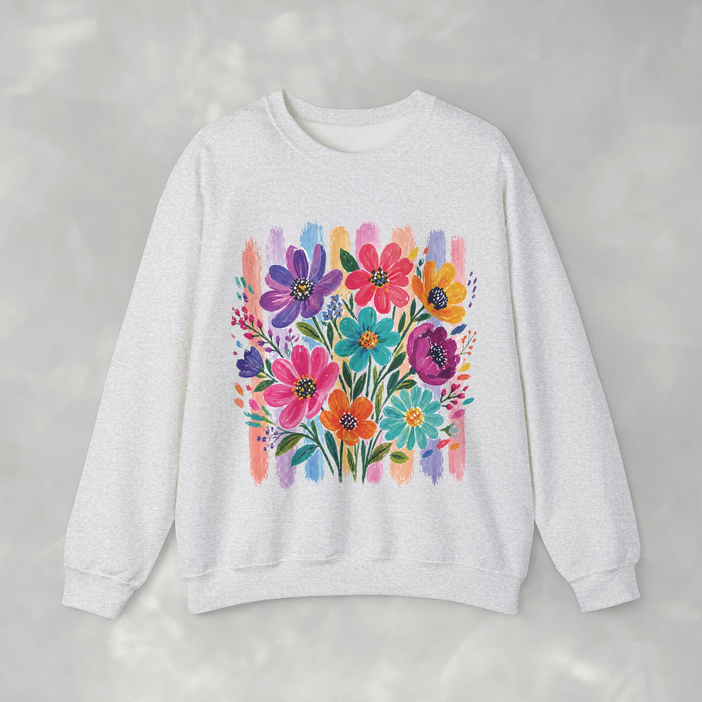 Boho Floral Striped Gildan Unisex Heavy Blend™ Crewneck Sweatshirt
