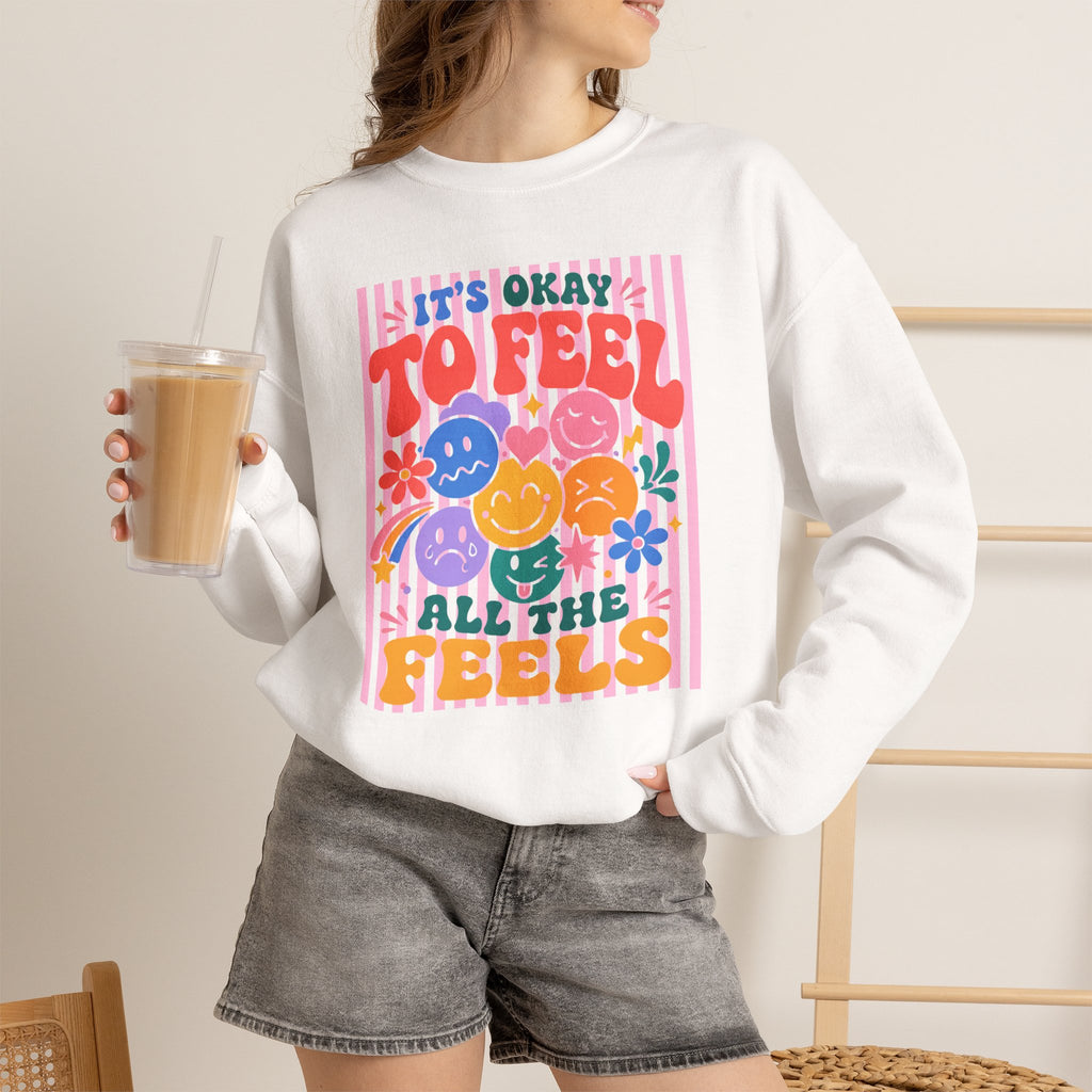 It's Okay to Feel All the Feels Gildan Unisex Heavy Blend™ Crewneck Sweatshirt for OT, PT, Speech, School Therapists