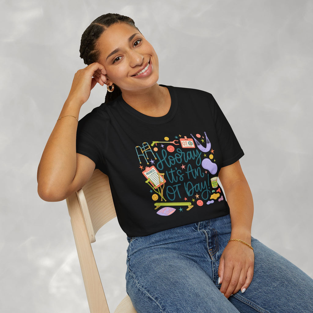 Hooray It's an OT Day, Cute, Playful, Pediatric Occupational Therapy, OTR, COTA Gildan Unisex Softstyle T-Shirt