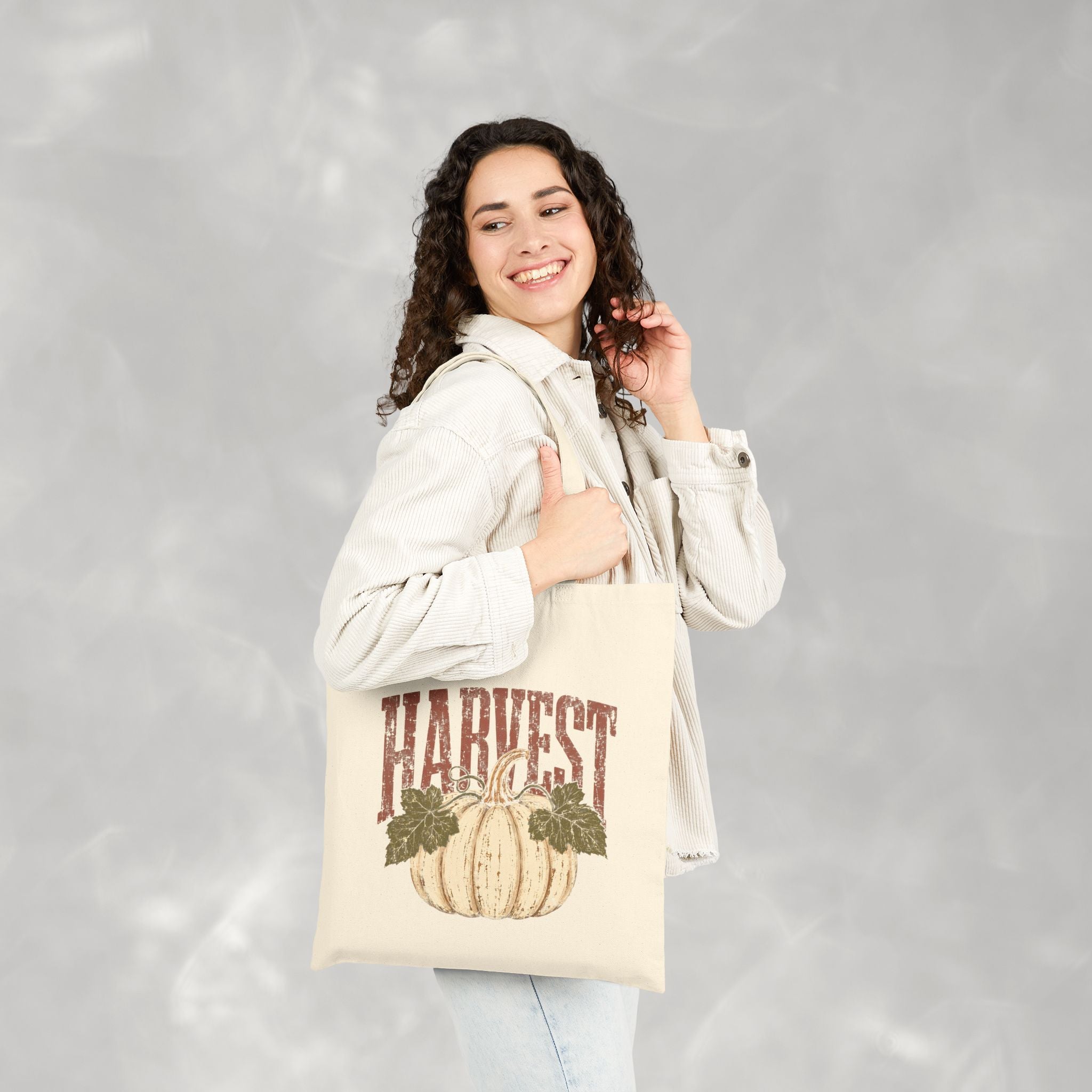 Autumn Harvest, White Pumpkin Retro, Double-Sided Cotton Canvas Tote Bag