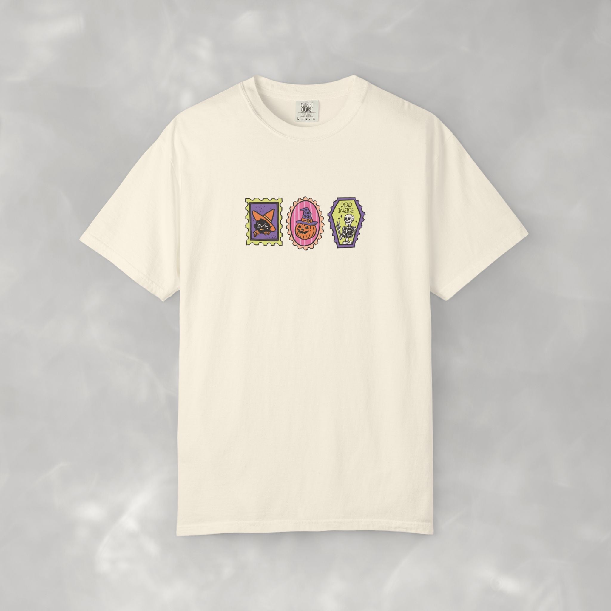 Cute Halloween Spooky Stamps with Cat, Jack-O-Lanter, Skeleton, Comfort Colors Tee
