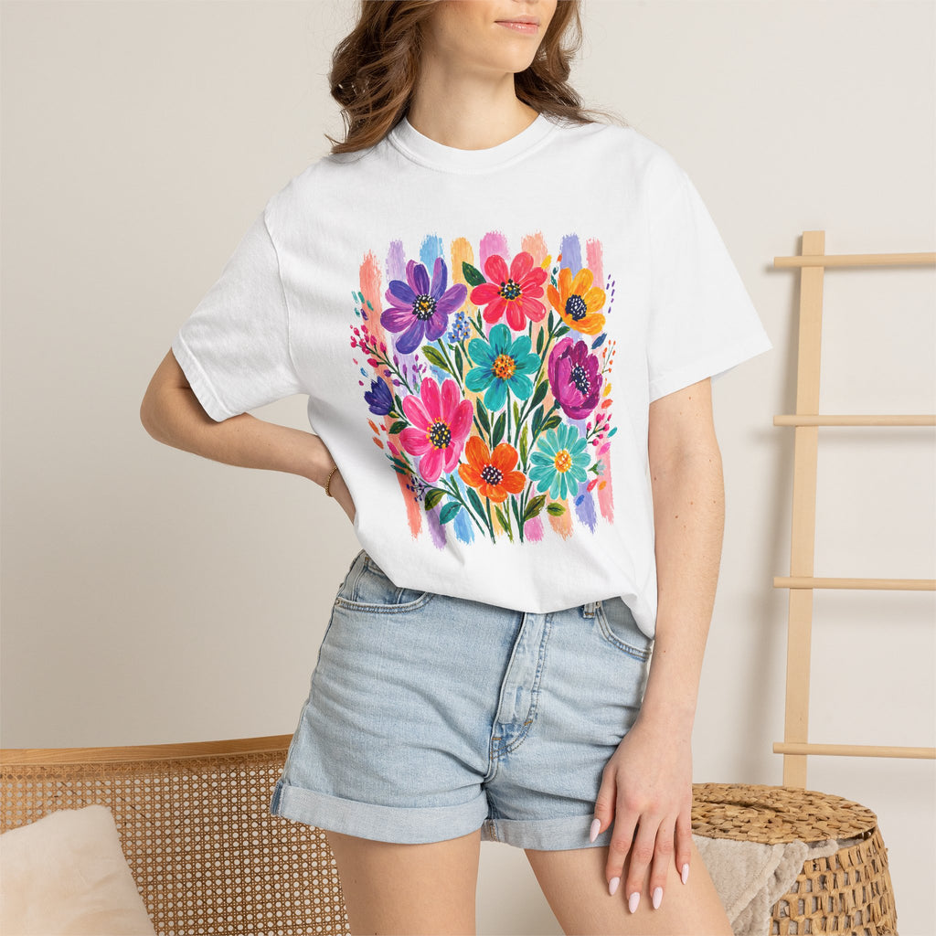 Boho Floral Stripes Comfort Colors Tee