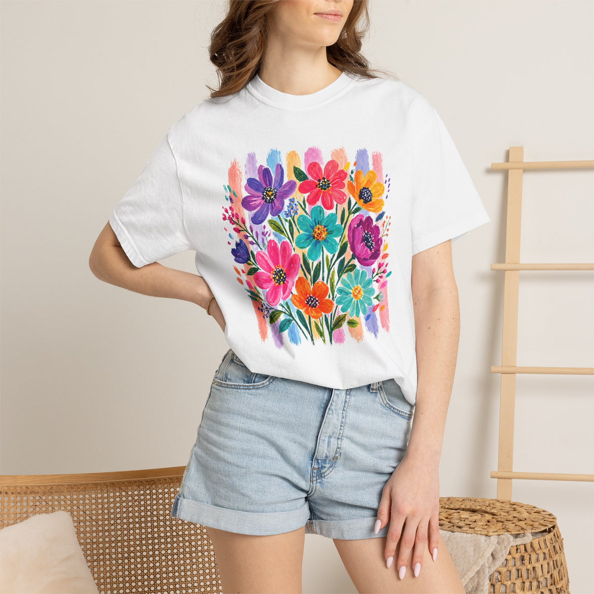 Boho Floral Stripes Comfort Colors Tee