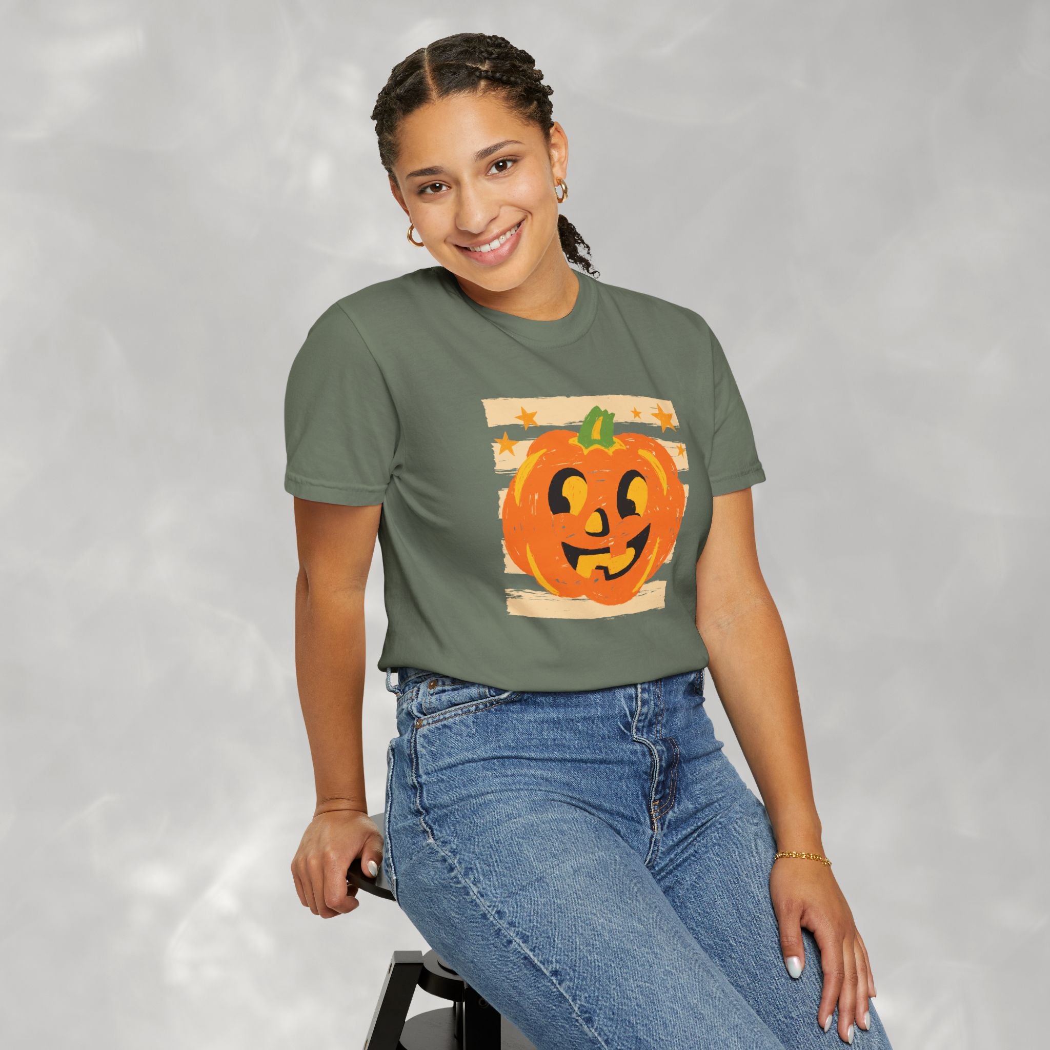 Happy Jack-O-Lantern, Striped Halloween Comfort Colors Unisex Garment-Dyed T-shirt