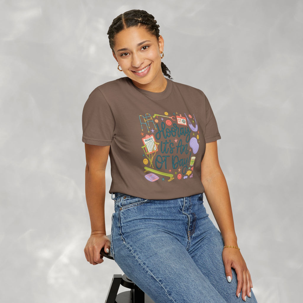 Hooray It's an OT Day, Cute, Playful, Pediatric Occupational Therapy, OTR, COTA Comfort Colors Tee
