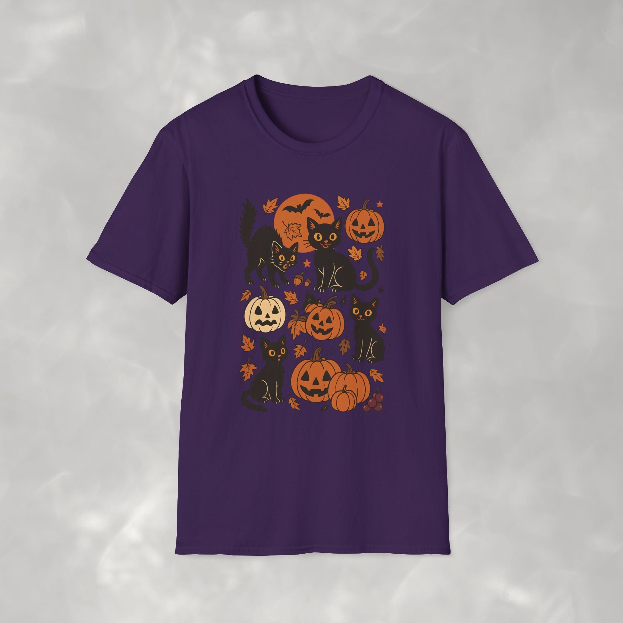Spooky Black Cats and Jack-O-Lanterns, Gildan Unisex Softstyle T-Shirt