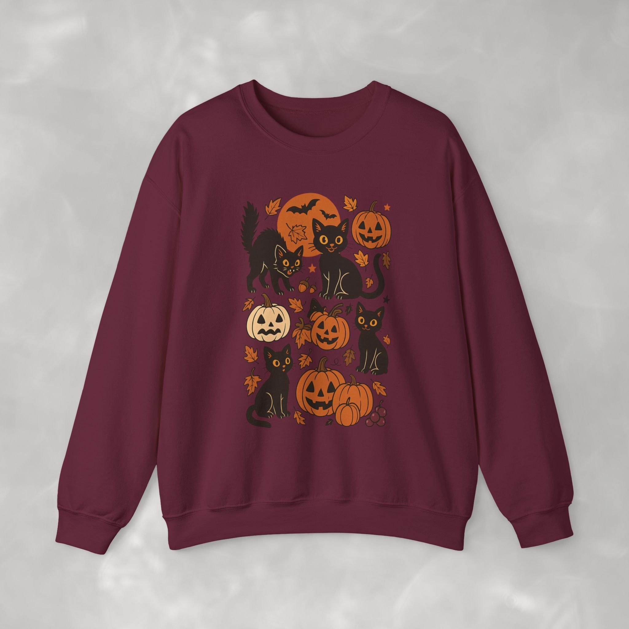 Spooky Black Cats and Jack-O-Lanterns, Gildan Unisex Heavy Blend™ Crewneck Sweatshirt