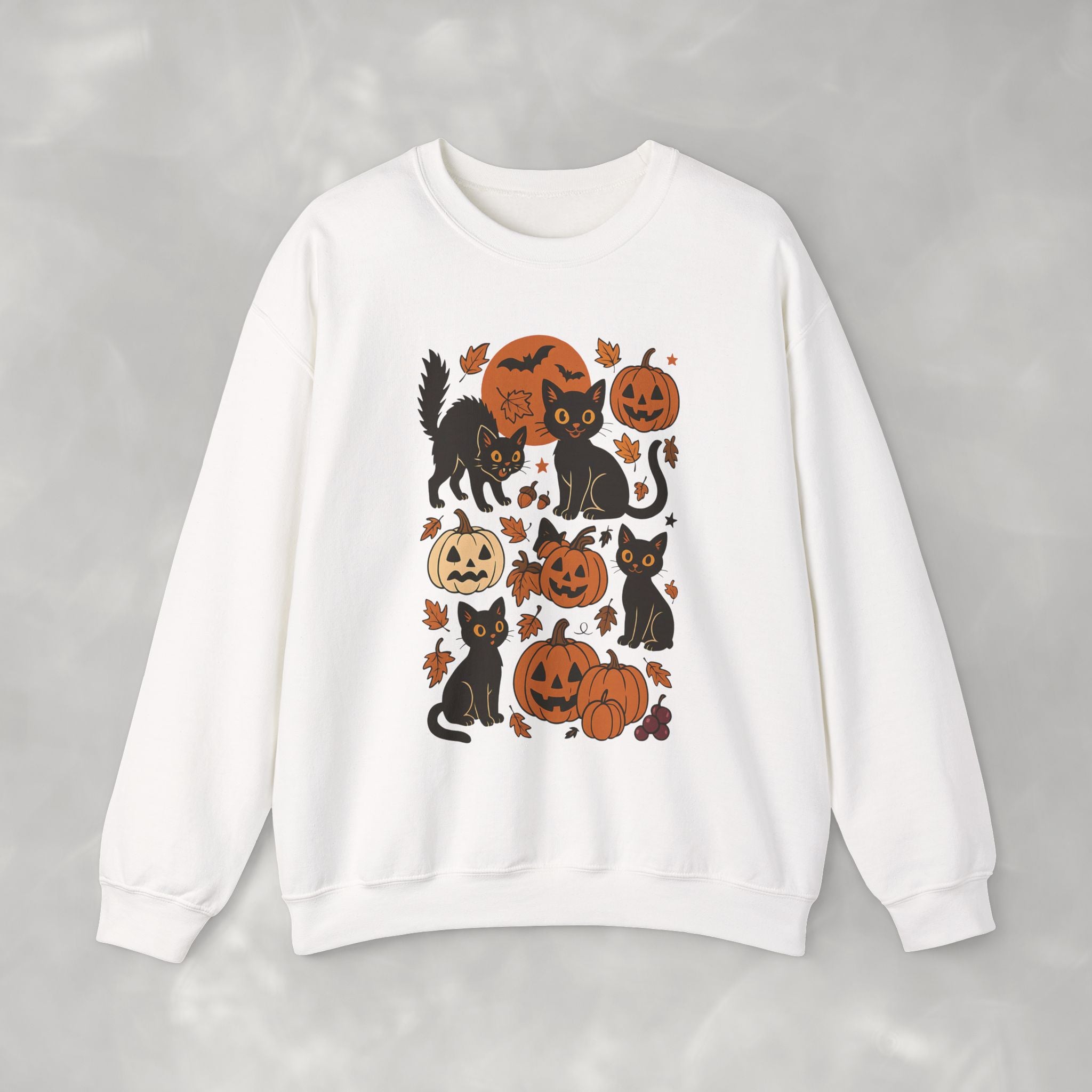 Spooky Black Cats and Jack-O-Lanterns, Gildan Unisex Heavy Blend™ Crewneck Sweatshirt