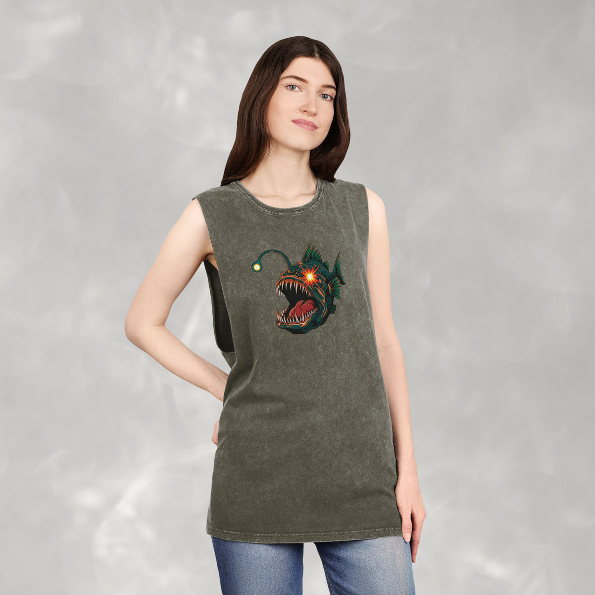 Short Fuse, Angler Fish Questionable Concepts Unisex Stonewash Tank Top