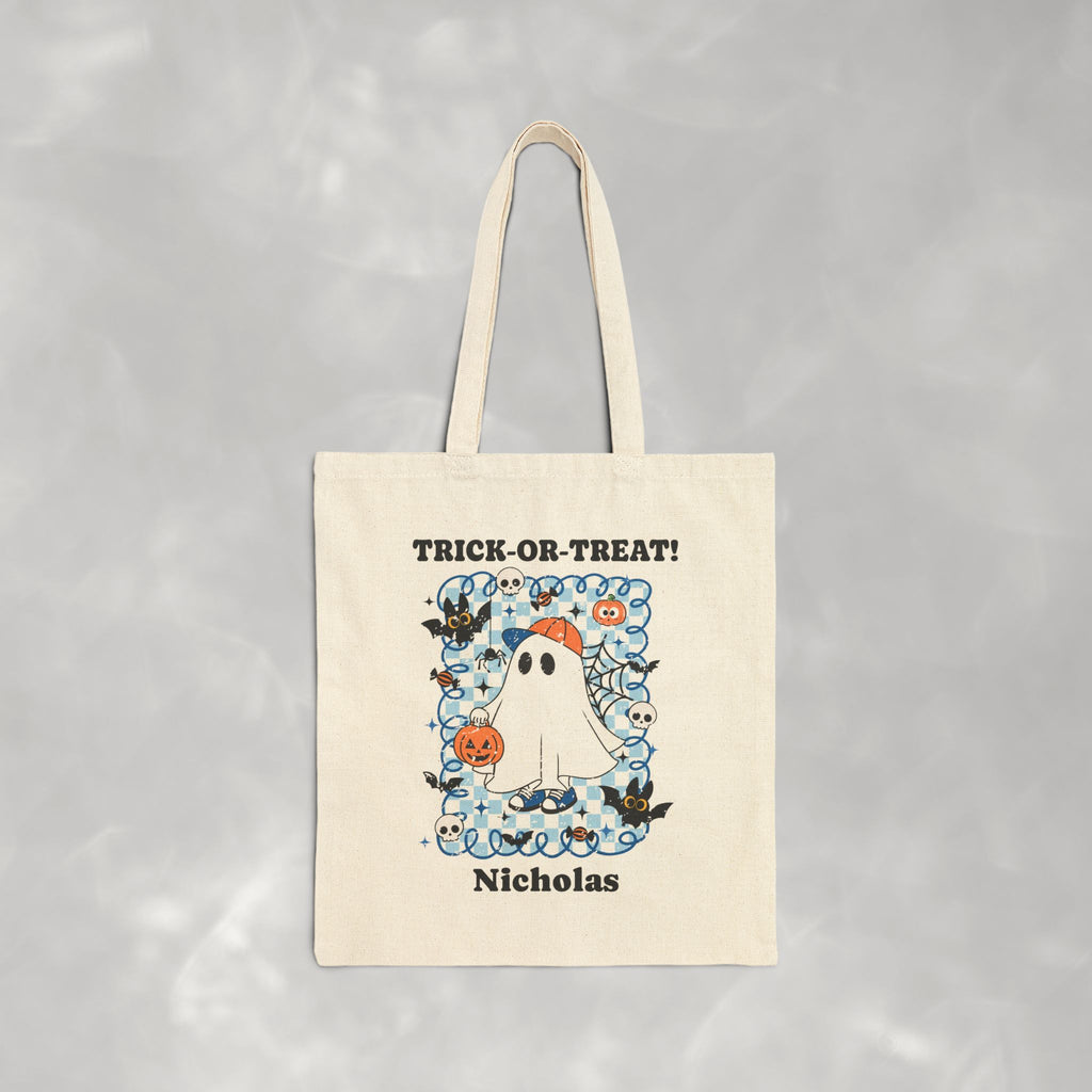 Personalized, Custom Trick-or-Treat, Halloween, Reusable Double-Sided Cotton Canvas Tote Bag for Boys