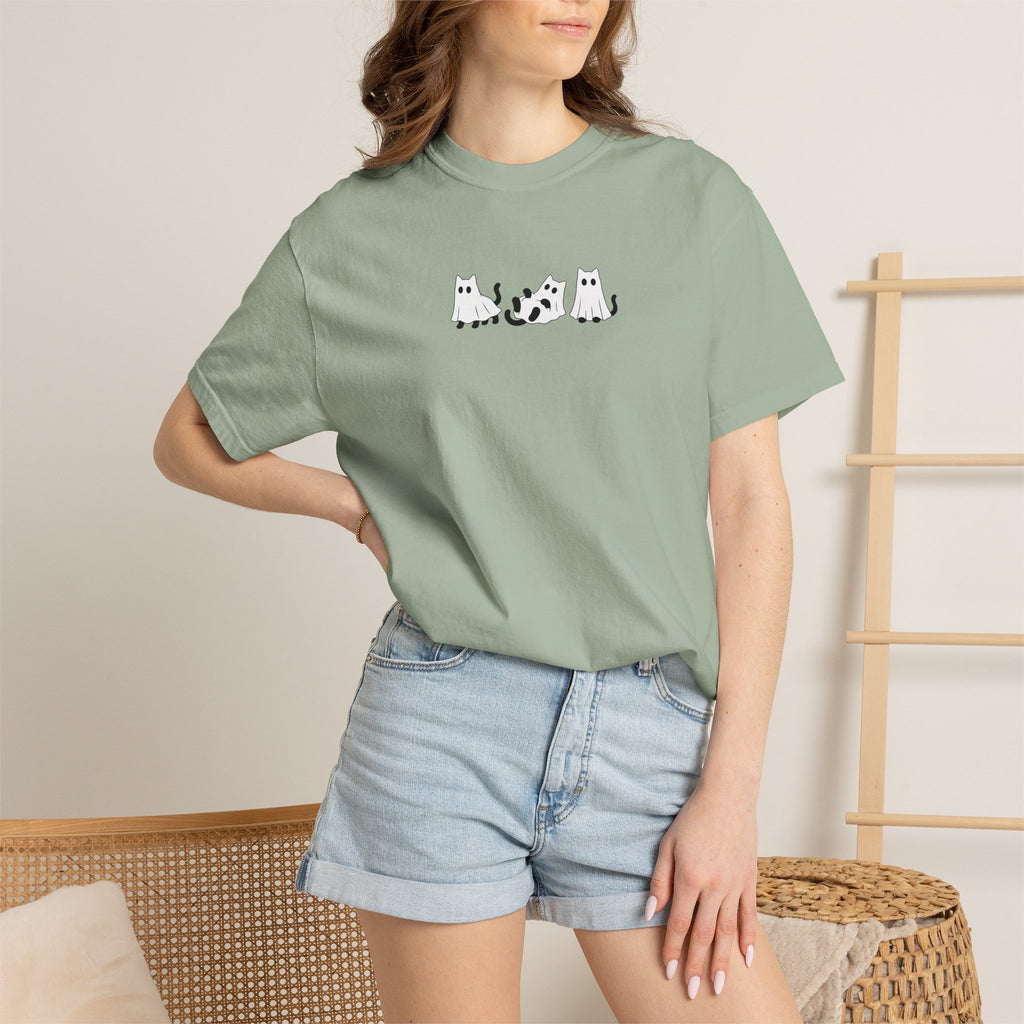 Cute Black Cat Ghosts, Haunted Kitties Halloween Comfort Colors Tee
