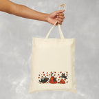 Cute Black Cats Playing in Autumn Leaves Double-Sided Cotton Canvas Tote Bag