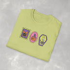 Cute Halloween Spooky Stamps with Cat, Jack-O-Lanter, Skeleton, Gildan Unisex Softstyle T-Shirt