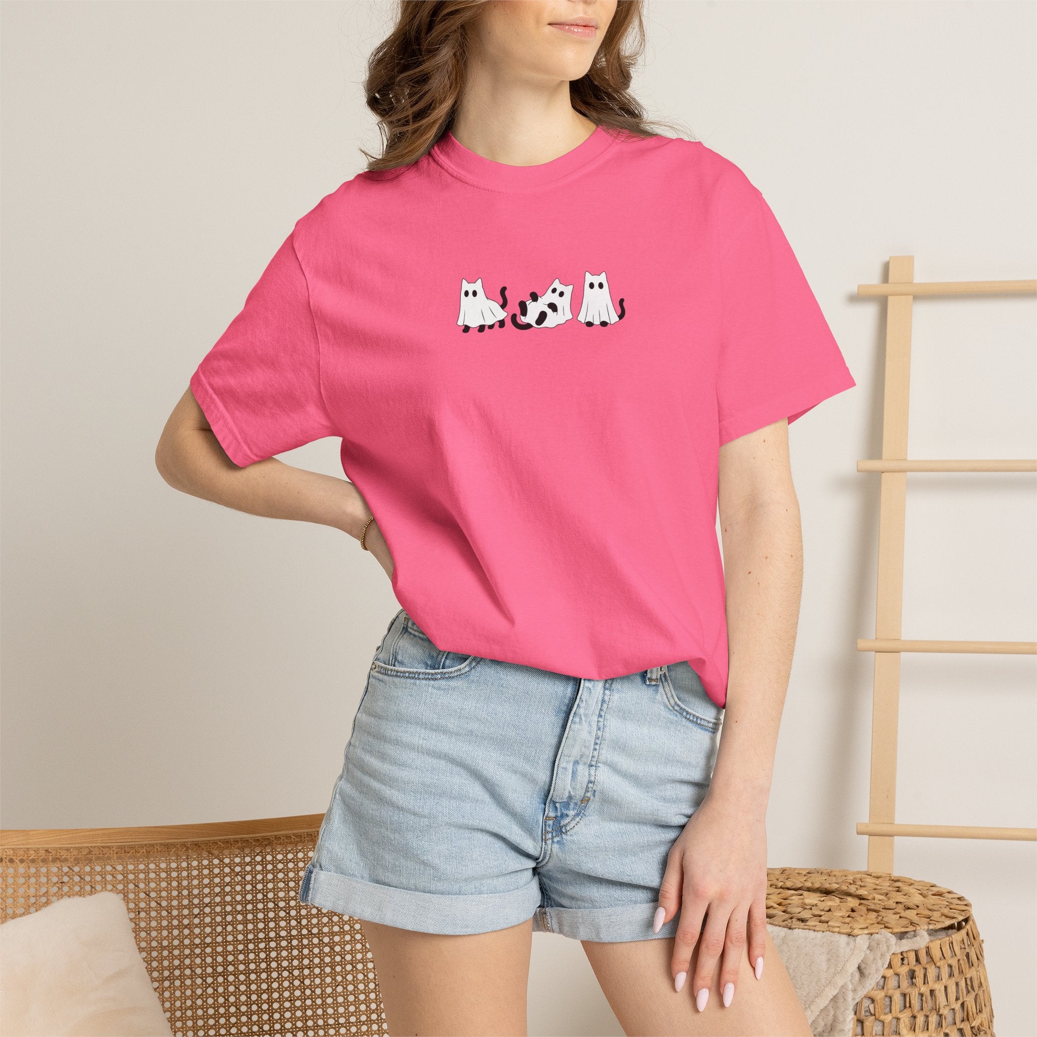 Cute Black Cat Ghosts, Haunted Kitties Halloween Comfort Colors Tee