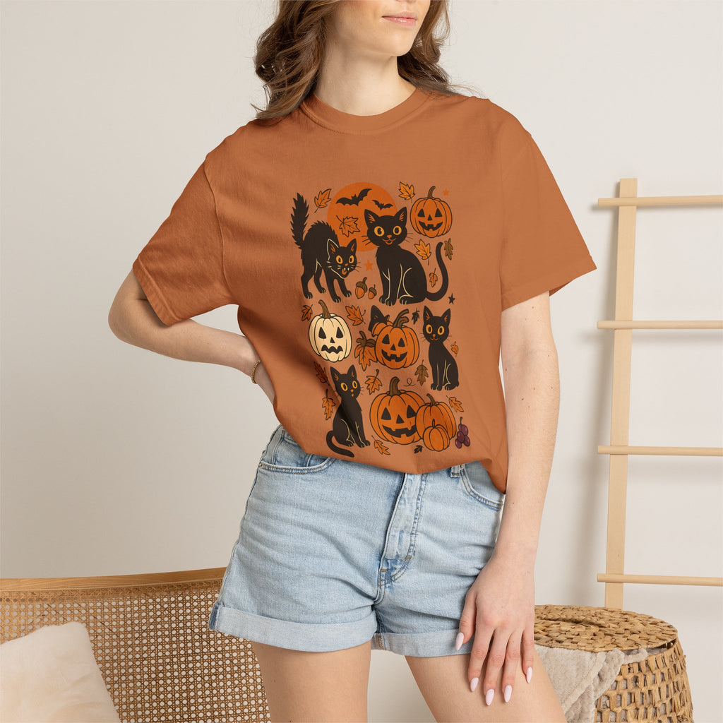 Spooky Black Cats and Jack-O-Lanterns, Unisex Comfort Colors Tee