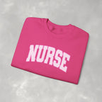 Pink Striped Varsity Nurse Gildan Unisex Heavy Blend™ Crewneck Sweatshirt for RN, LPN, GN, Student Nurse