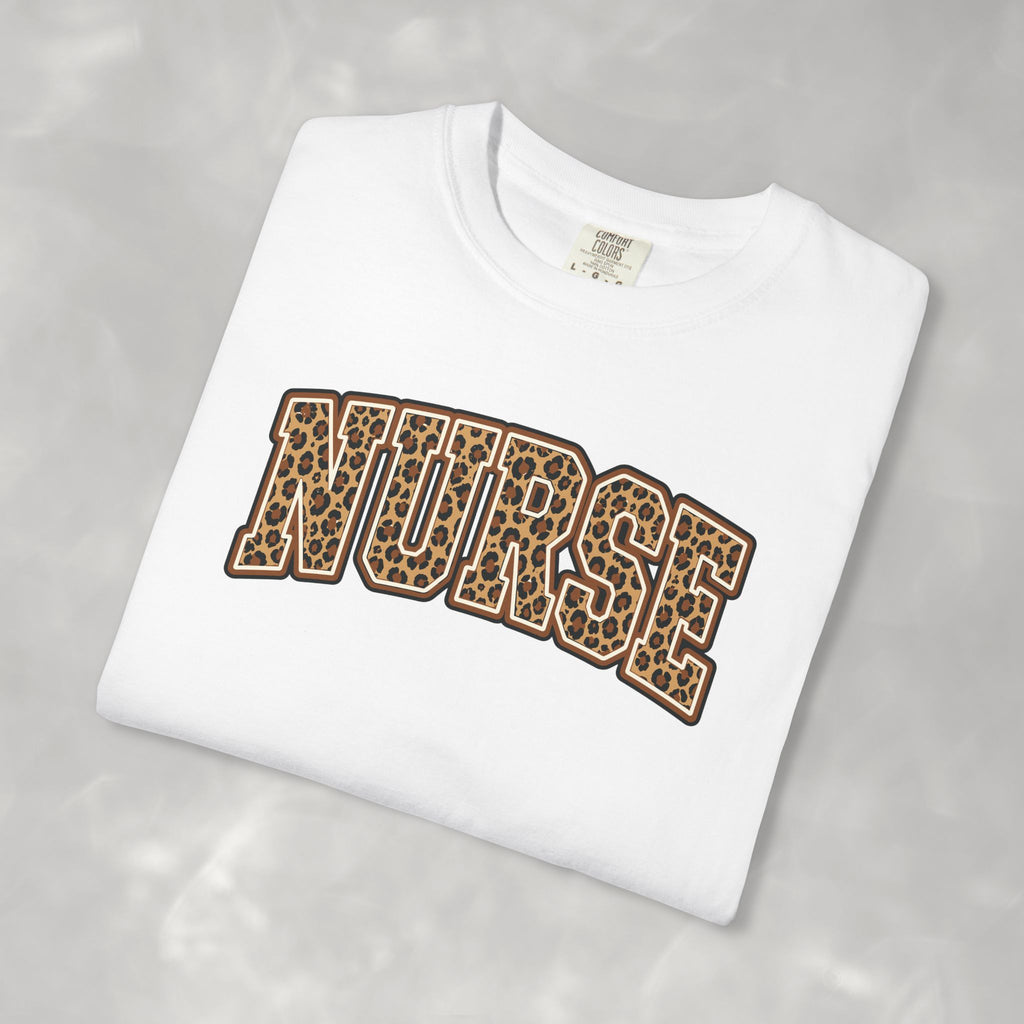 Leopard Print Varsity Nurse Comfort Colors Garment-Dyed T-shirt for RN, LPN, GN, Student Nurse