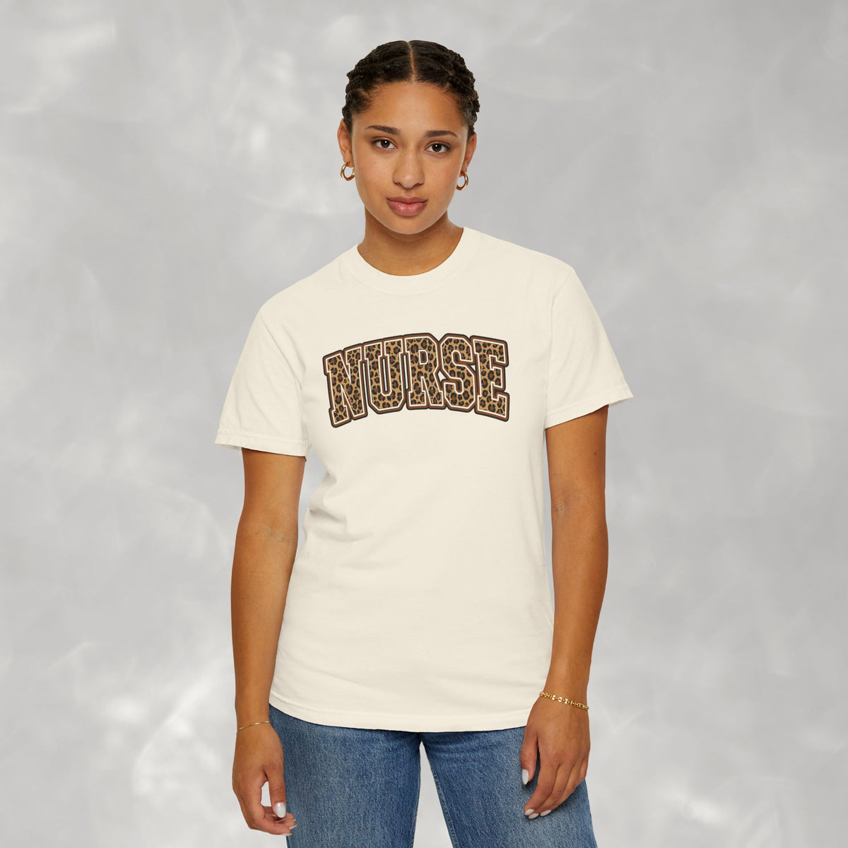 Leopard Print Varsity Nurse Comfort Colors Garment-Dyed T-shirt for RN, LPN, GN, Student Nurse