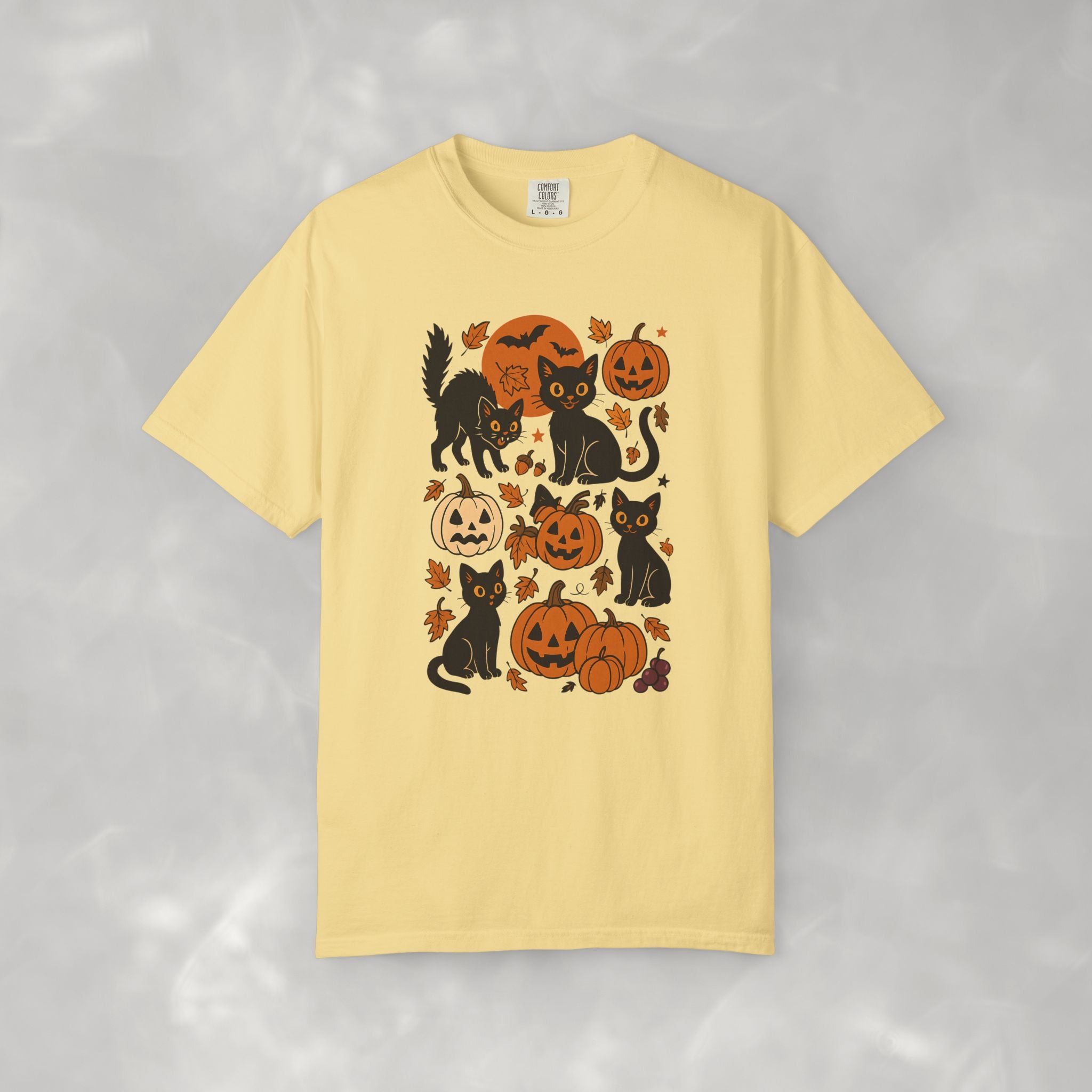 Spooky Black Cats and Jack-O-Lanterns, Unisex Comfort Colors Tee