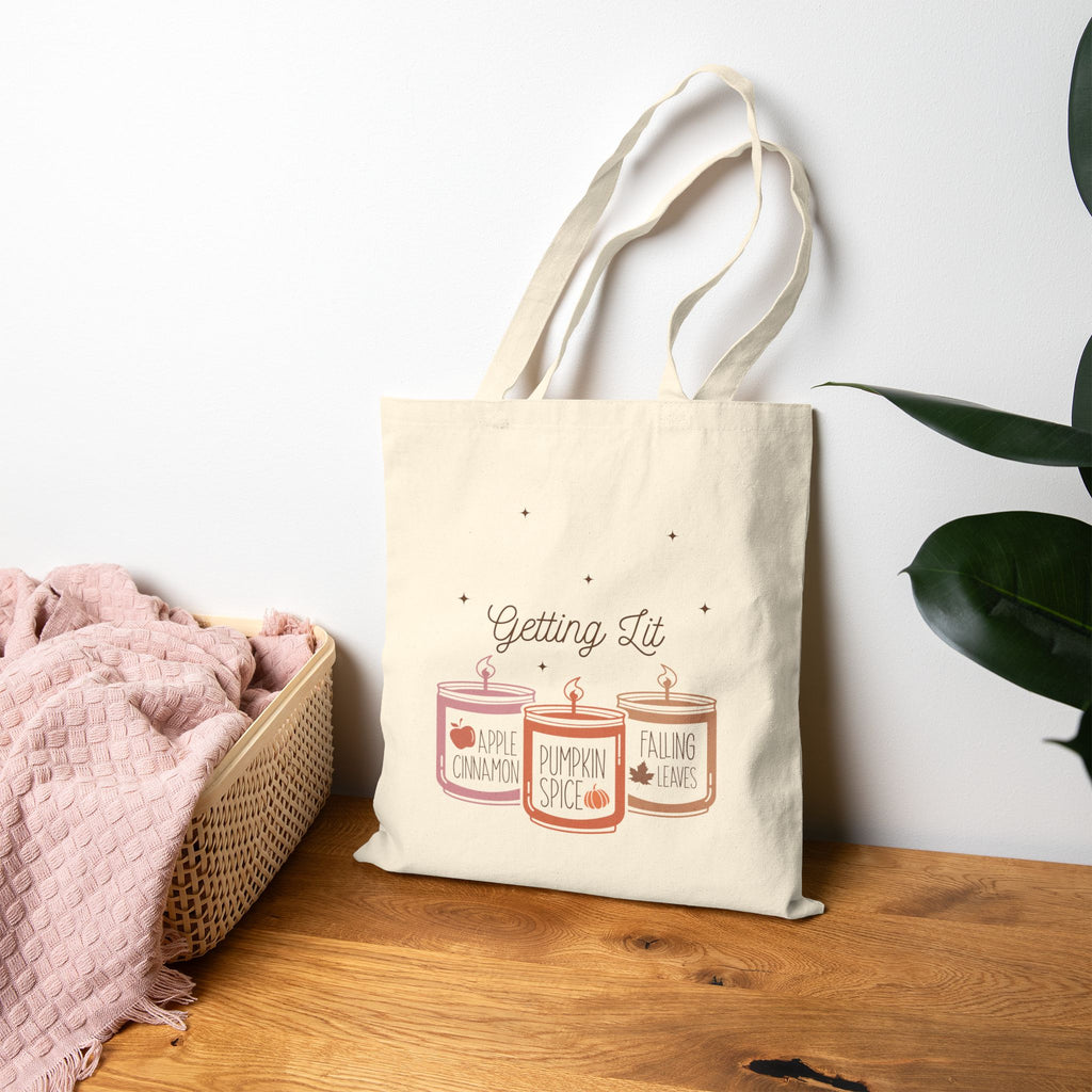 Getting Lit Funny Fall Candle Double-Sided Cotton Canvas Tote Bag