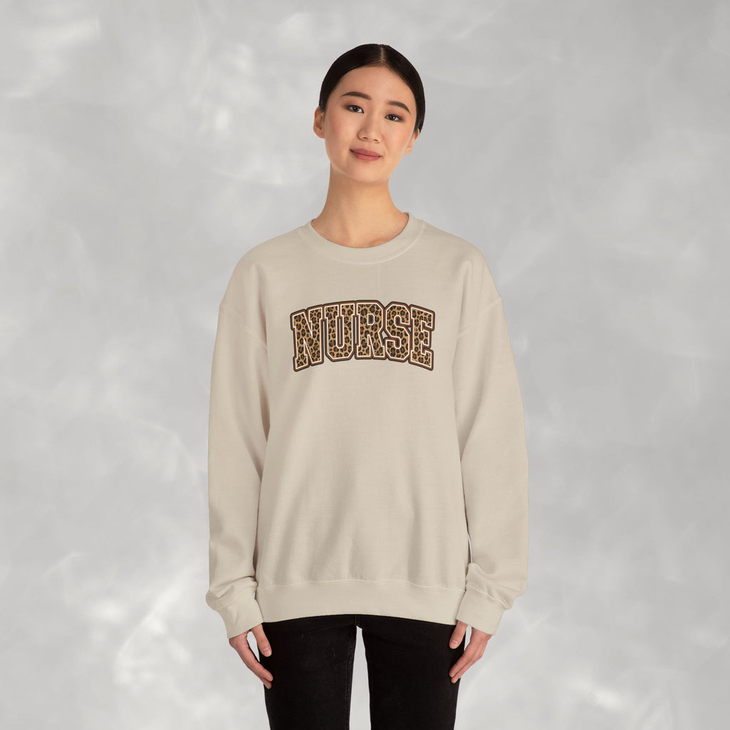 Leopard Print Varsity Nurse Gildan Unisex Heavy Blend™ Crewneck Sweatshirt