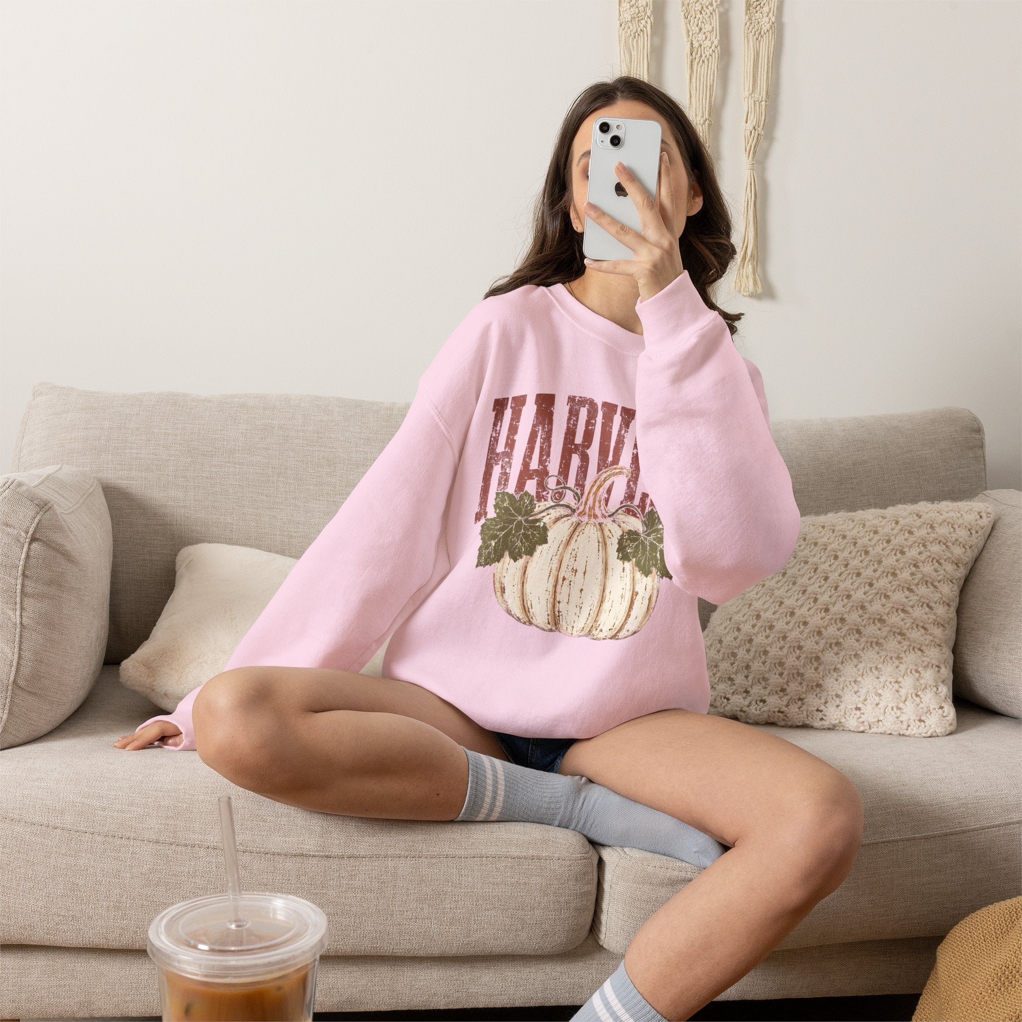 Autumn Harvest, White Pumpkin Retro Gildan Unisex Heavy Blend™ Crewneck Sweatshirt